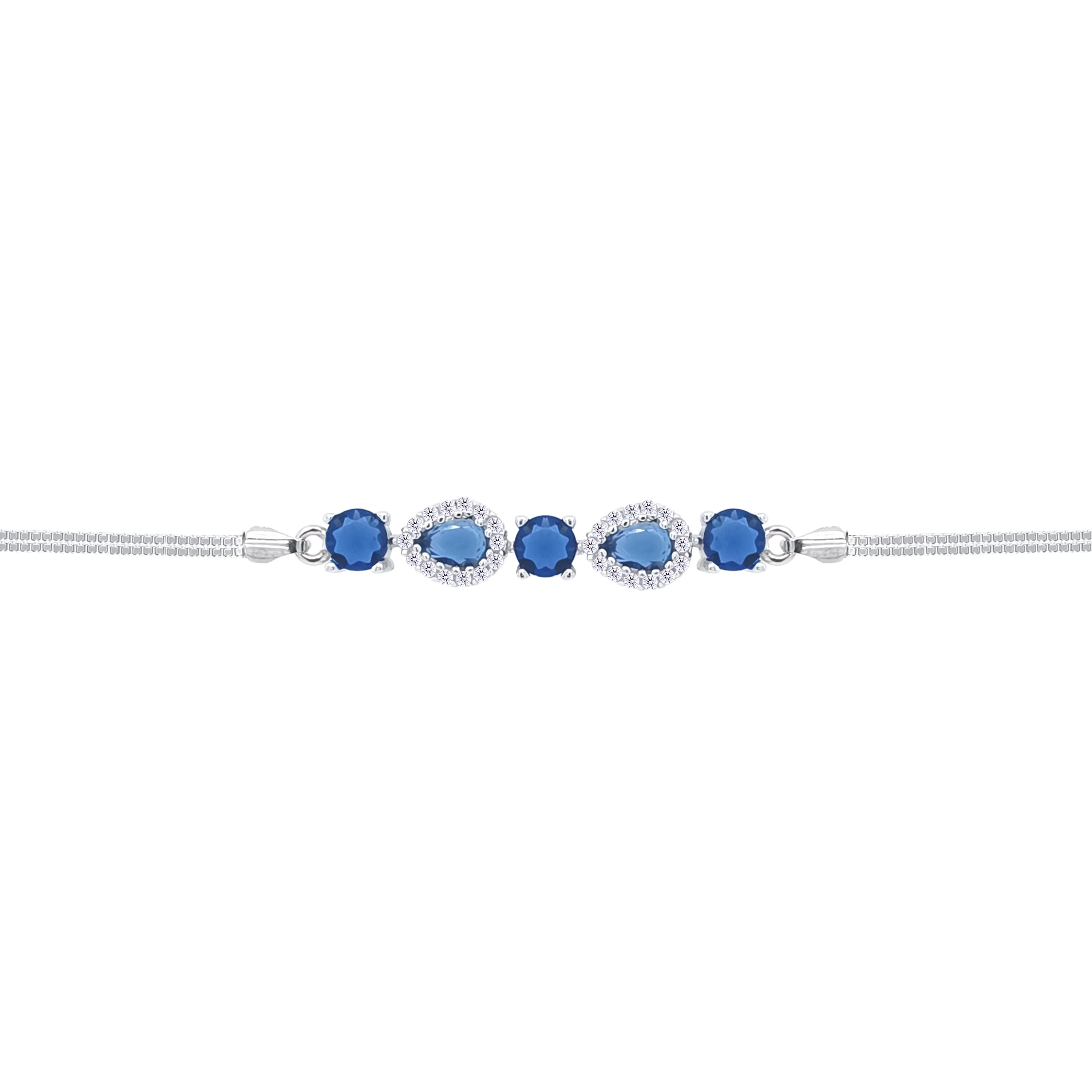 Asfour Crystal Box Chain Bracelet With Blue Round & Pear Stones In 925 Sterling Silver-BD0310-B - Image 2