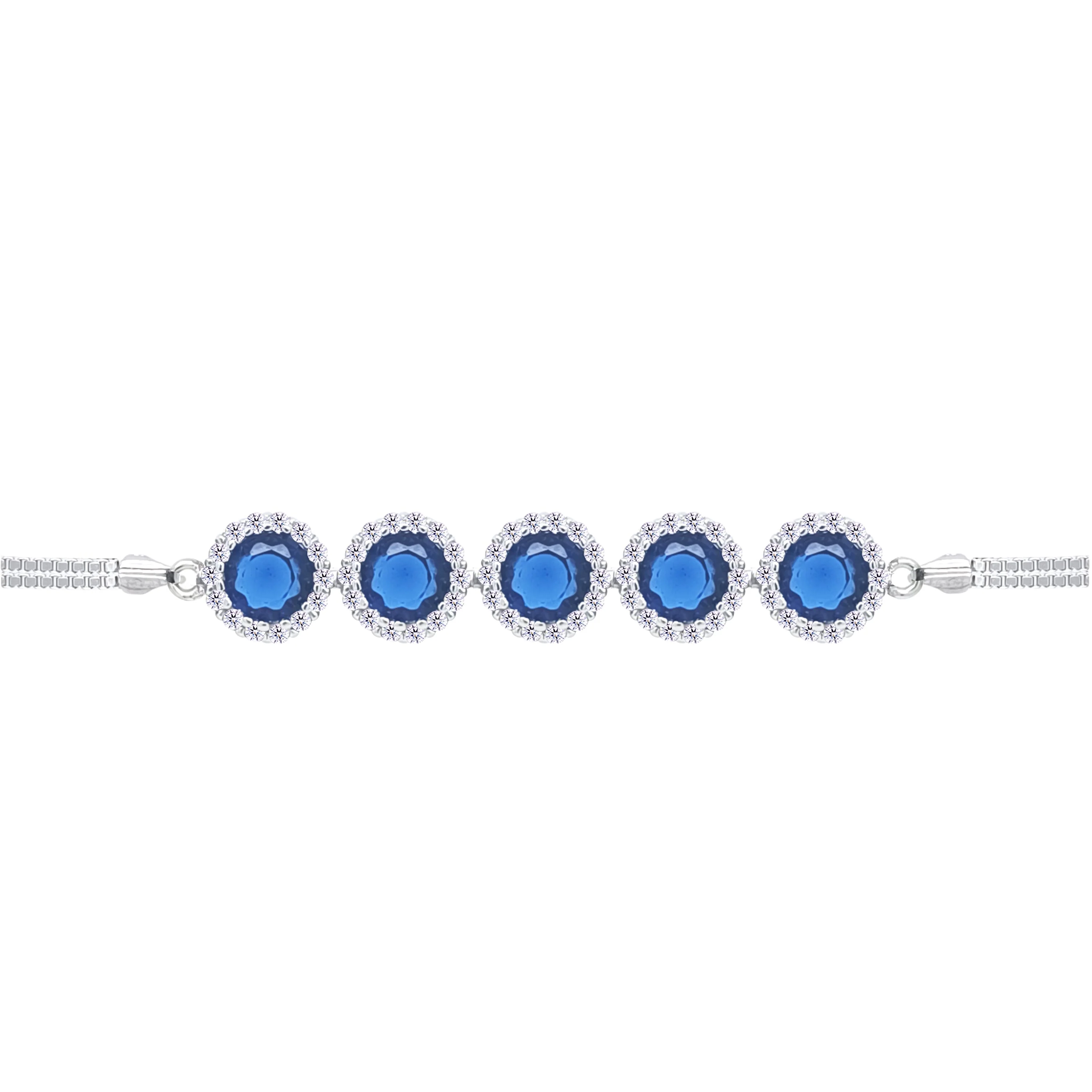Asfour Crystal Box Chain Bracelet With Blue Round Stones In 925 Sterling Silver-BD0307-B