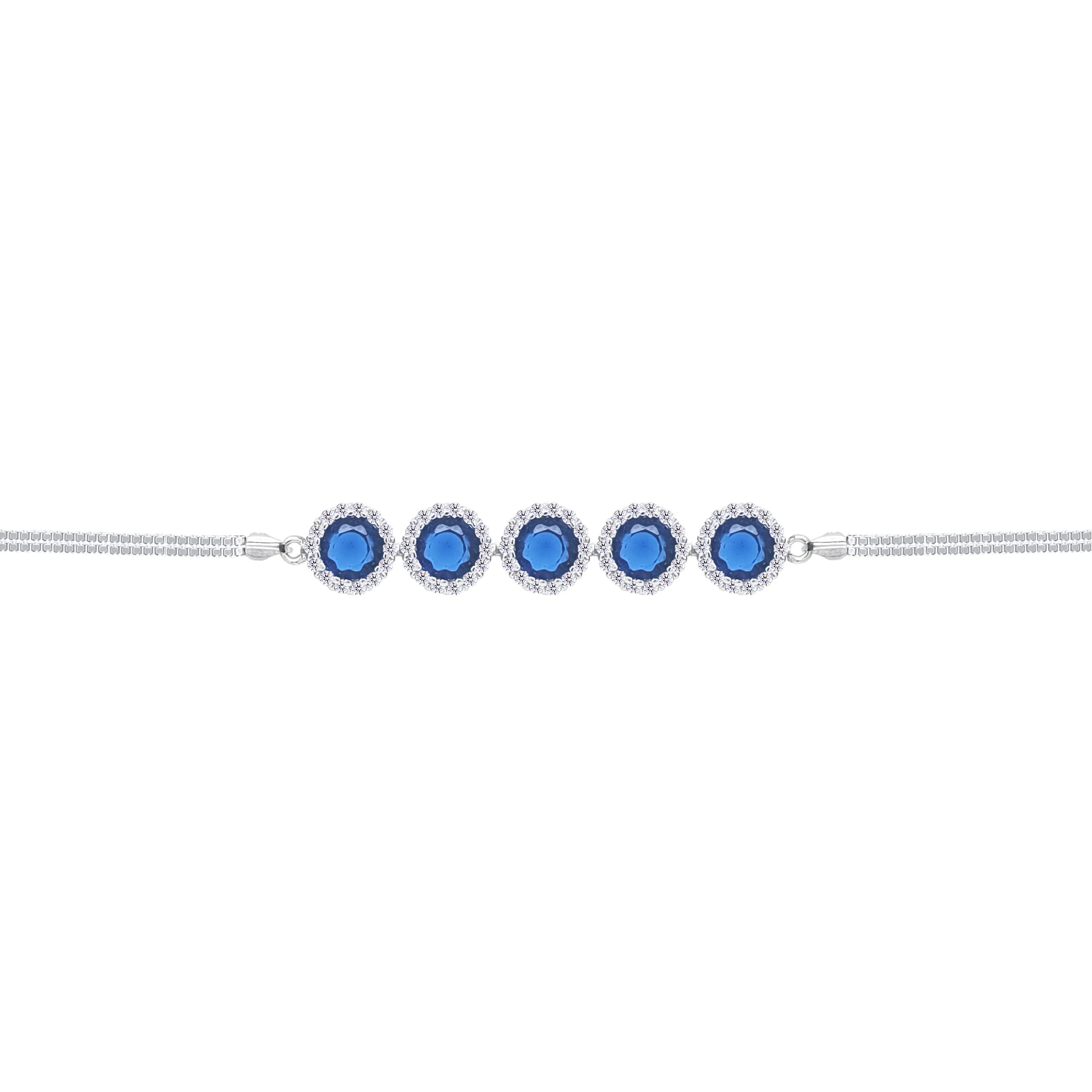 Asfour Crystal Box Chain Bracelet With Blue Round Stones In 925 Sterling Silver-BD0307-B - Image 2