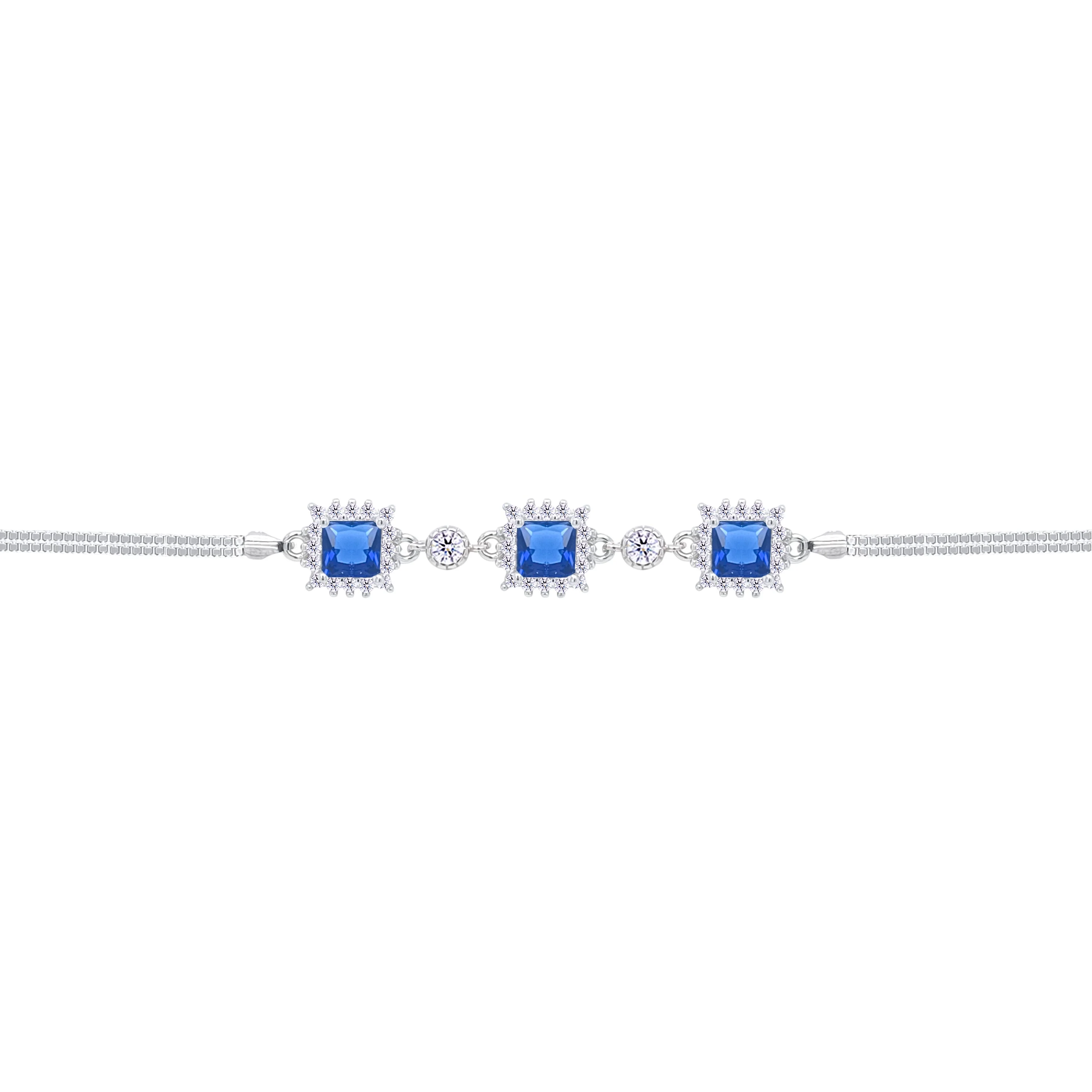 Asfour Crystal Box Chain Bracelet With Blue Square Stones In 925 Sterling Silver-BD0292-B - Image 2