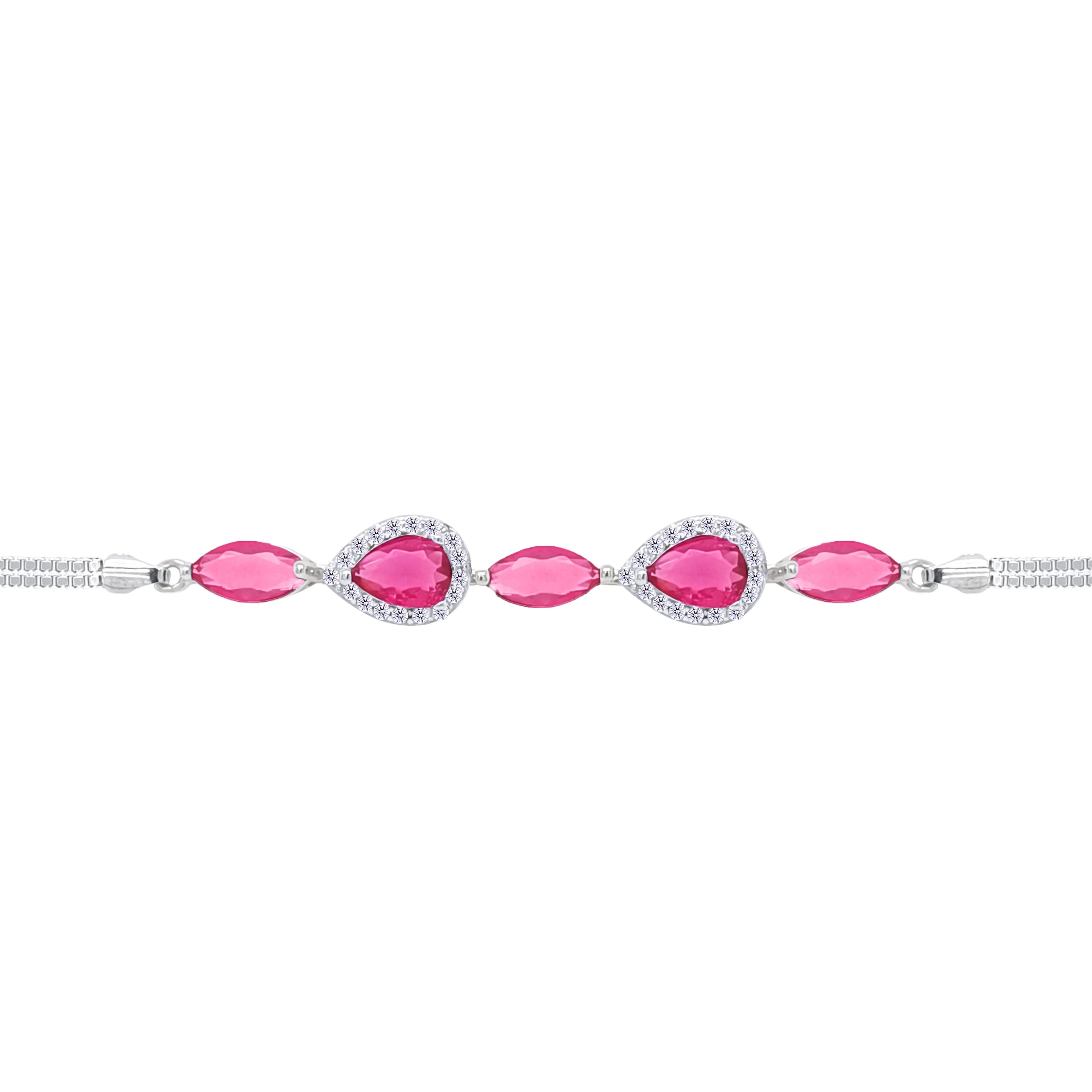 Asfour Crystal Box Chain Bracelet With Dark Rose Marquise & Pear Design In 925 Sterling Silver-BD0316-O5