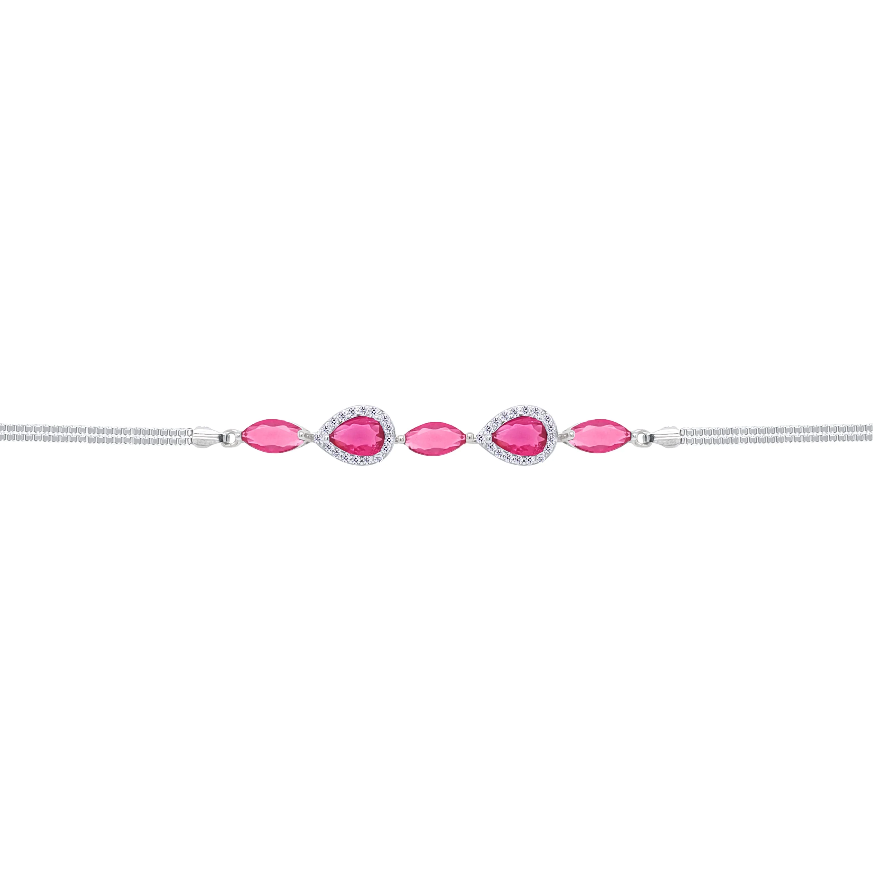 Asfour Crystal Box Chain Bracelet With Dark Rose Marquise & Pear Design In 925 Sterling Silver-BD0316-O5 - Image 2
