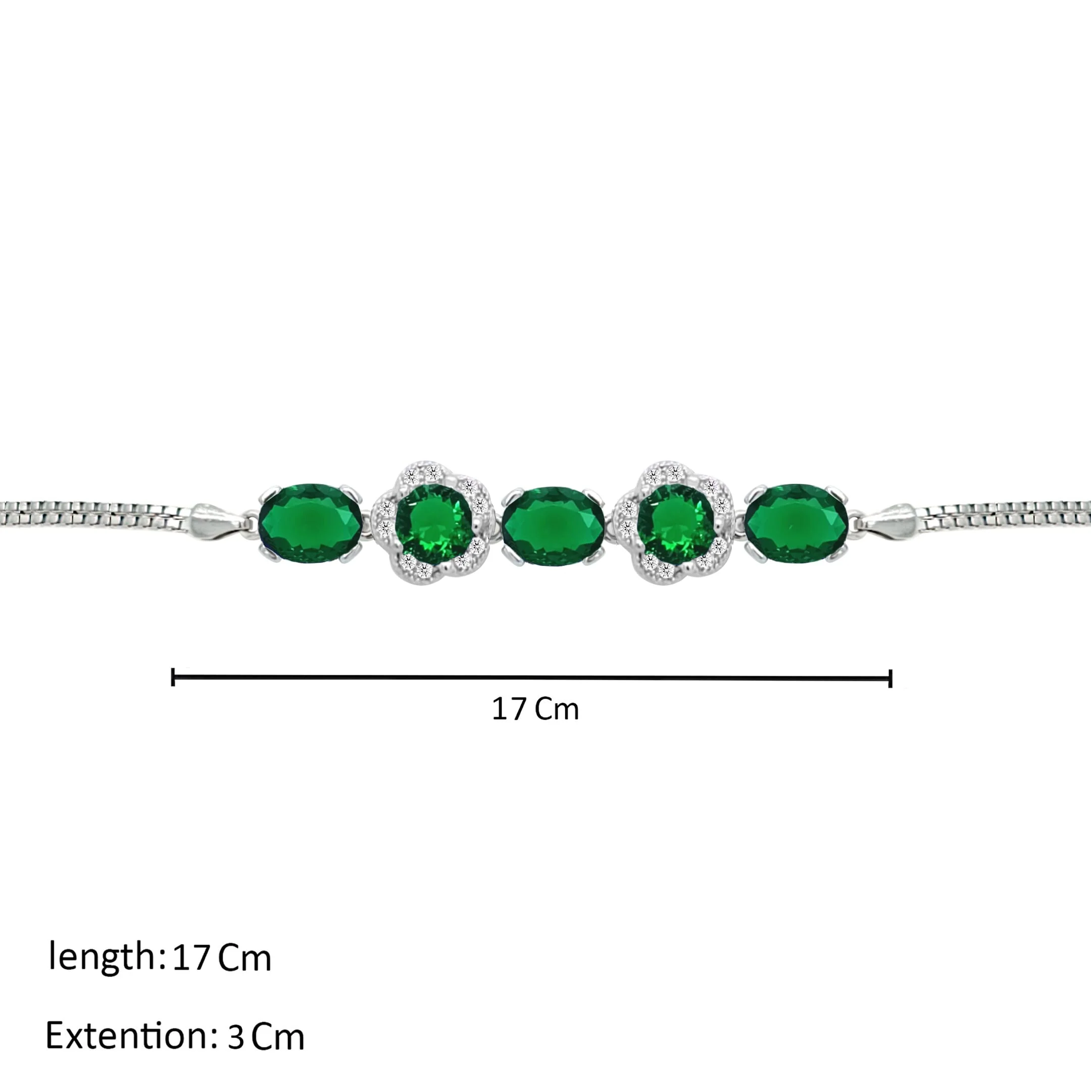 Asfour Crystal Box Chain Bracelet With Emerald Flower & Oval Design In 925 Sterling Silver-BM0076-G - Image 2