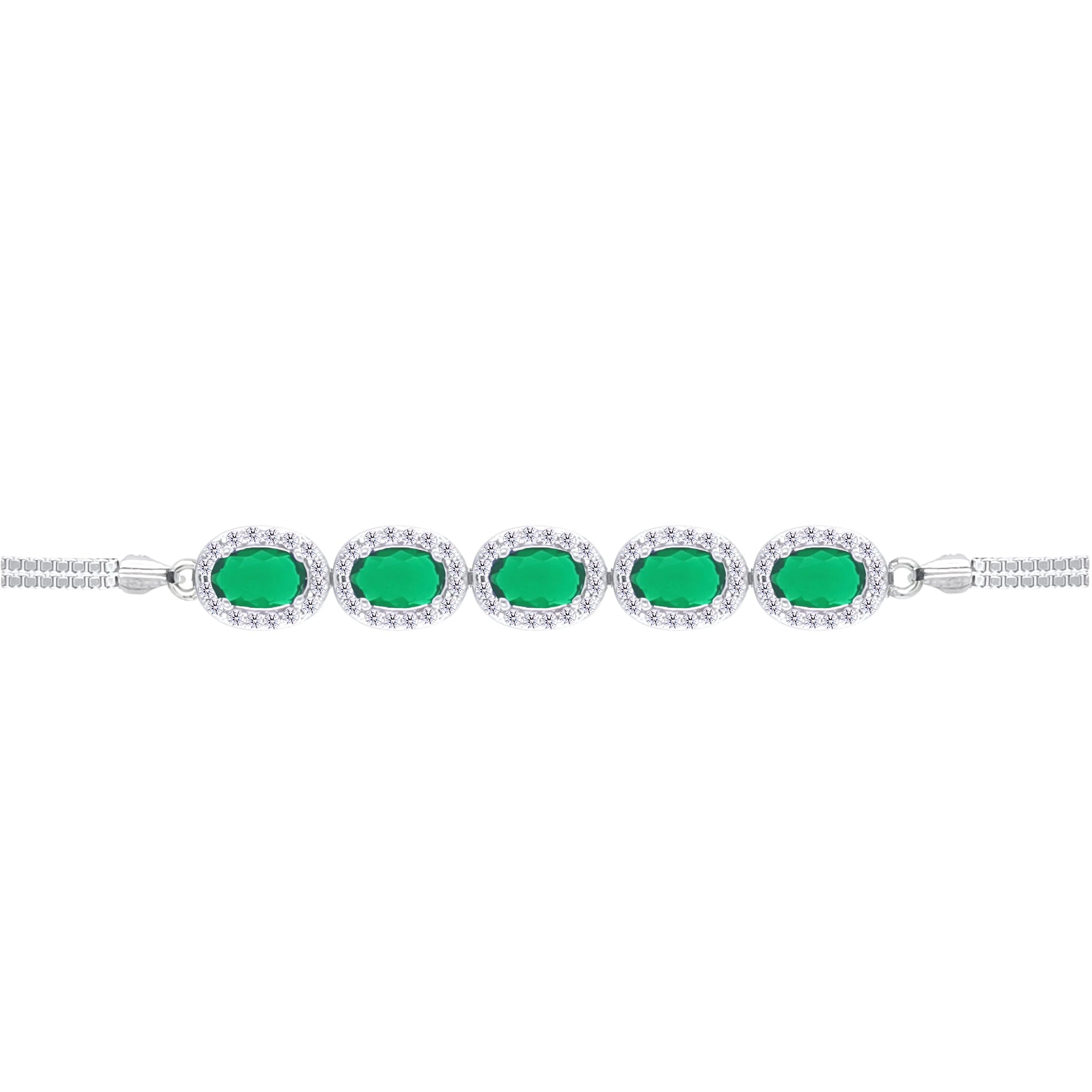 Asfour Crystal Box Chain Bracelet With Emerald Oval Design In 925 Sterling Silver-BD0306-G