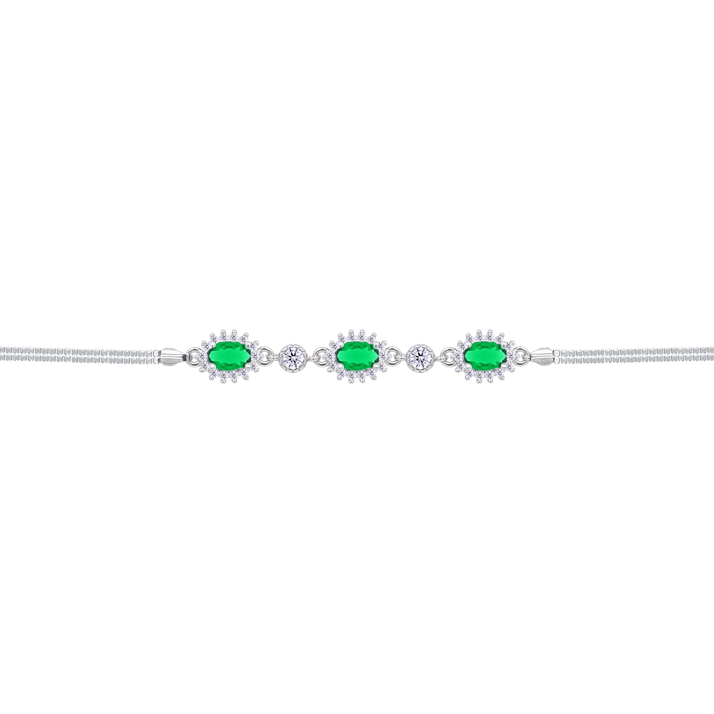 Asfour Crystal Box Chain Bracelet With Emerald Oval Design In 925 Sterling Silver-BD0312-G - Image 2