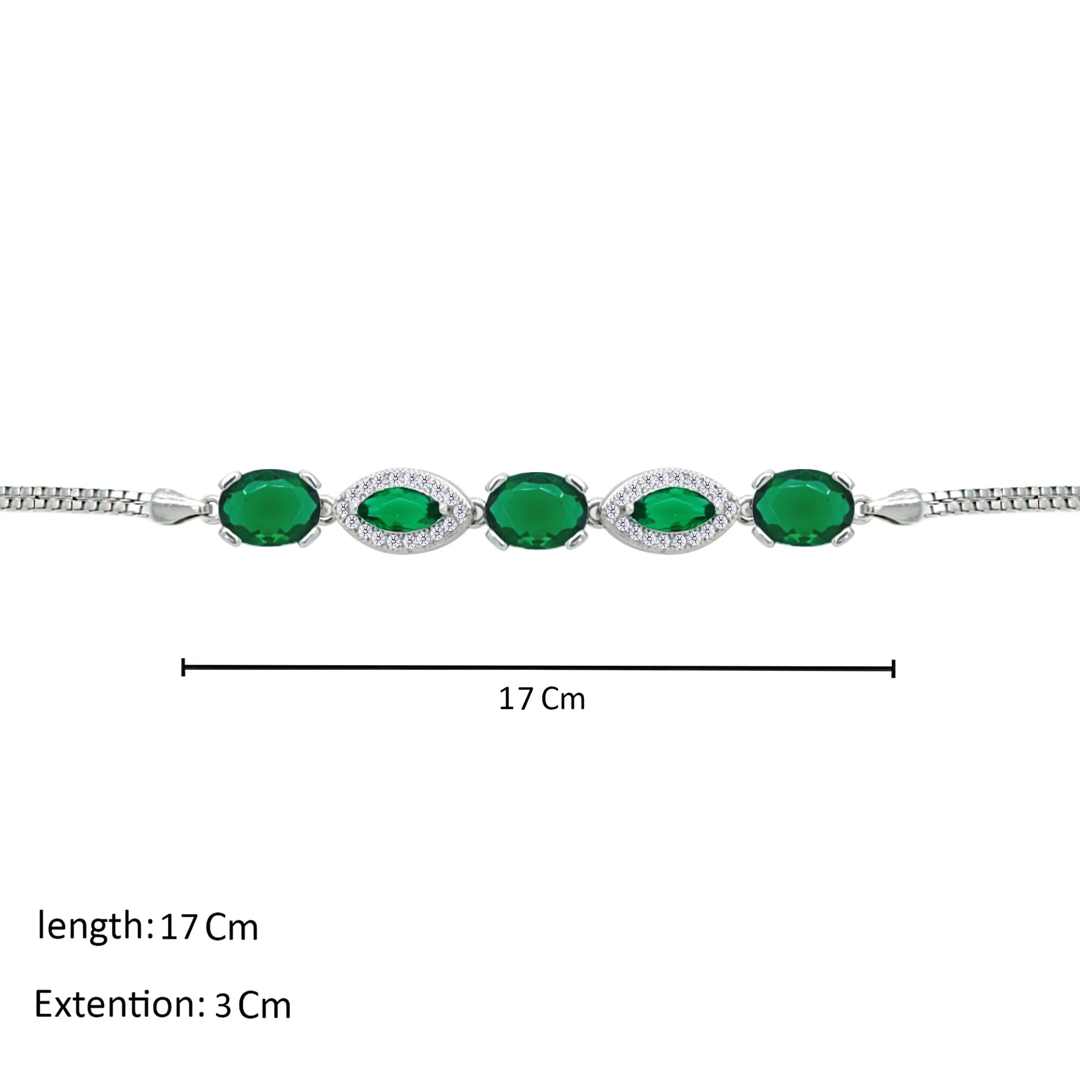 Asfour Crystal Box Chain Bracelet With Emerald Oval & Marquise Design In 925 Sterling Silver-BM0075-G - Image 2