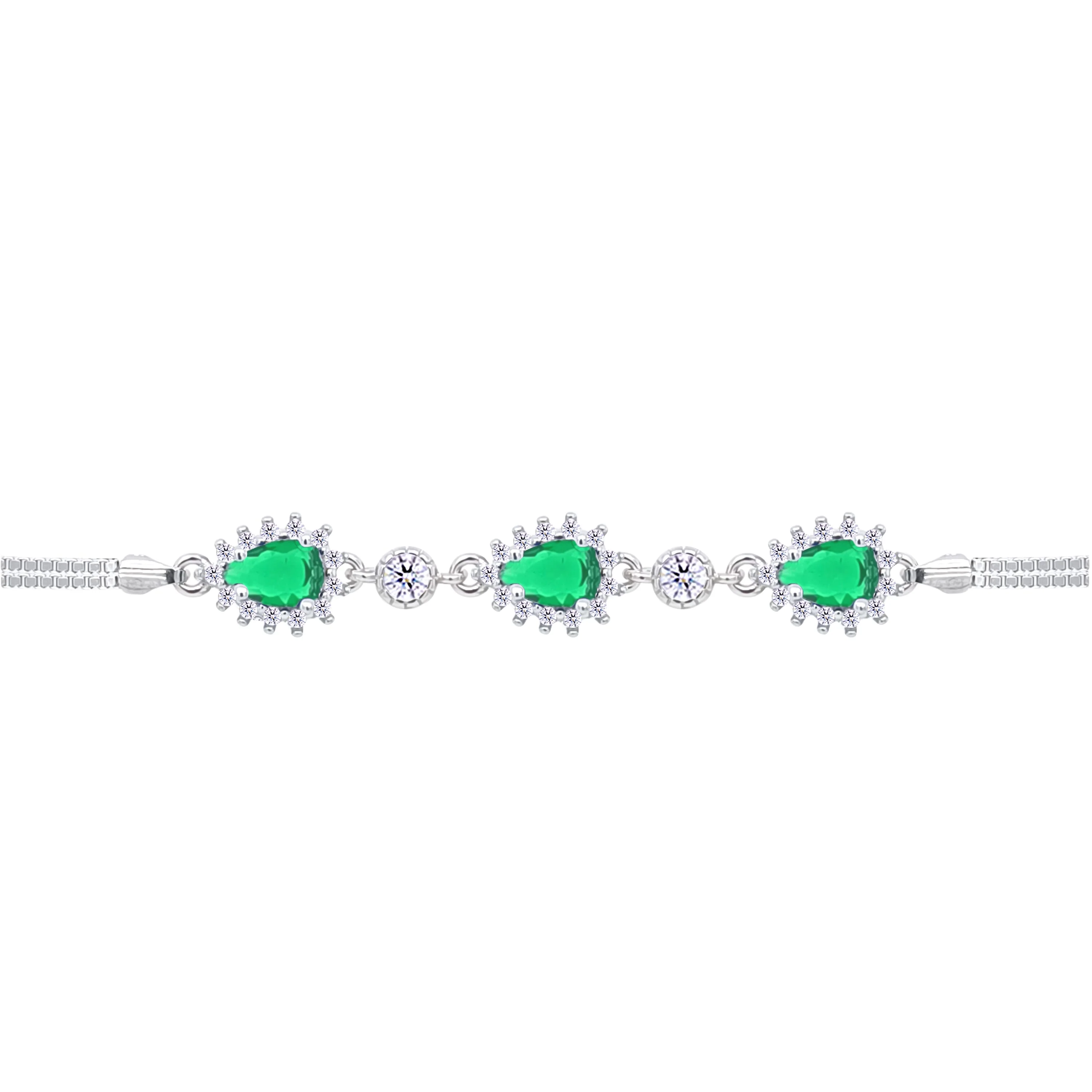 Asfour Crystal Box Chain Bracelet With Emerald Pear Design In 925 Sterling Silver-BD0313-G