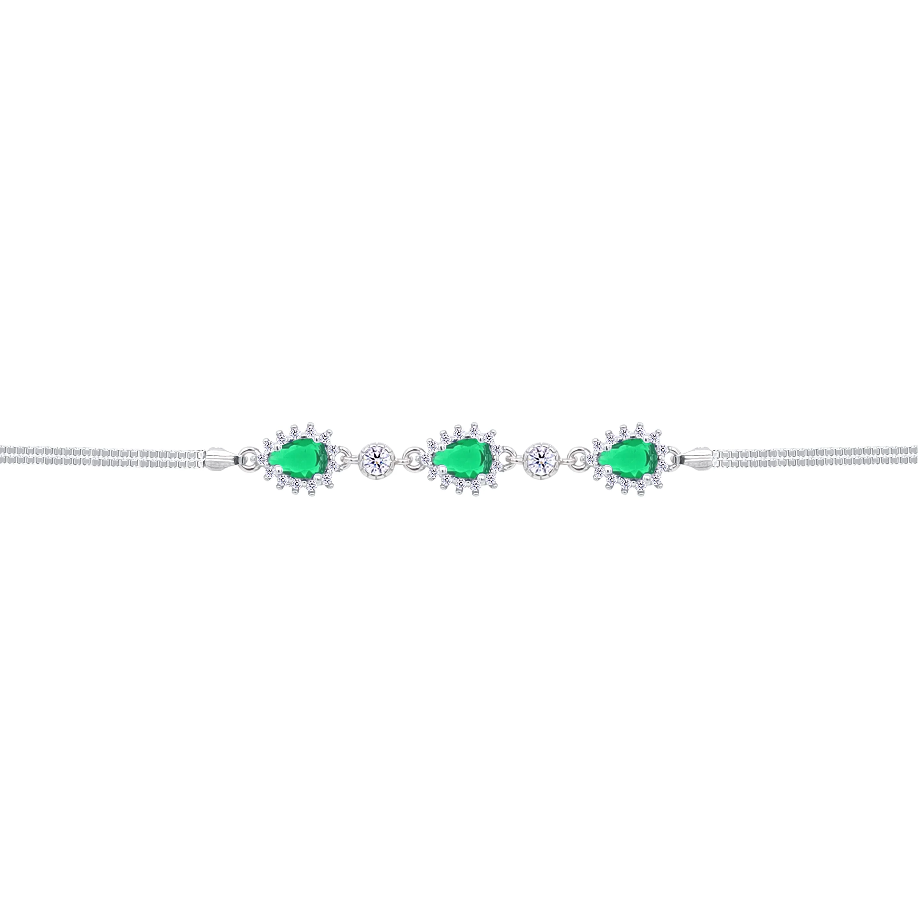 Asfour Crystal Box Chain Bracelet With Emerald Pear Design In 925 Sterling Silver-BD0313-G - Image 2