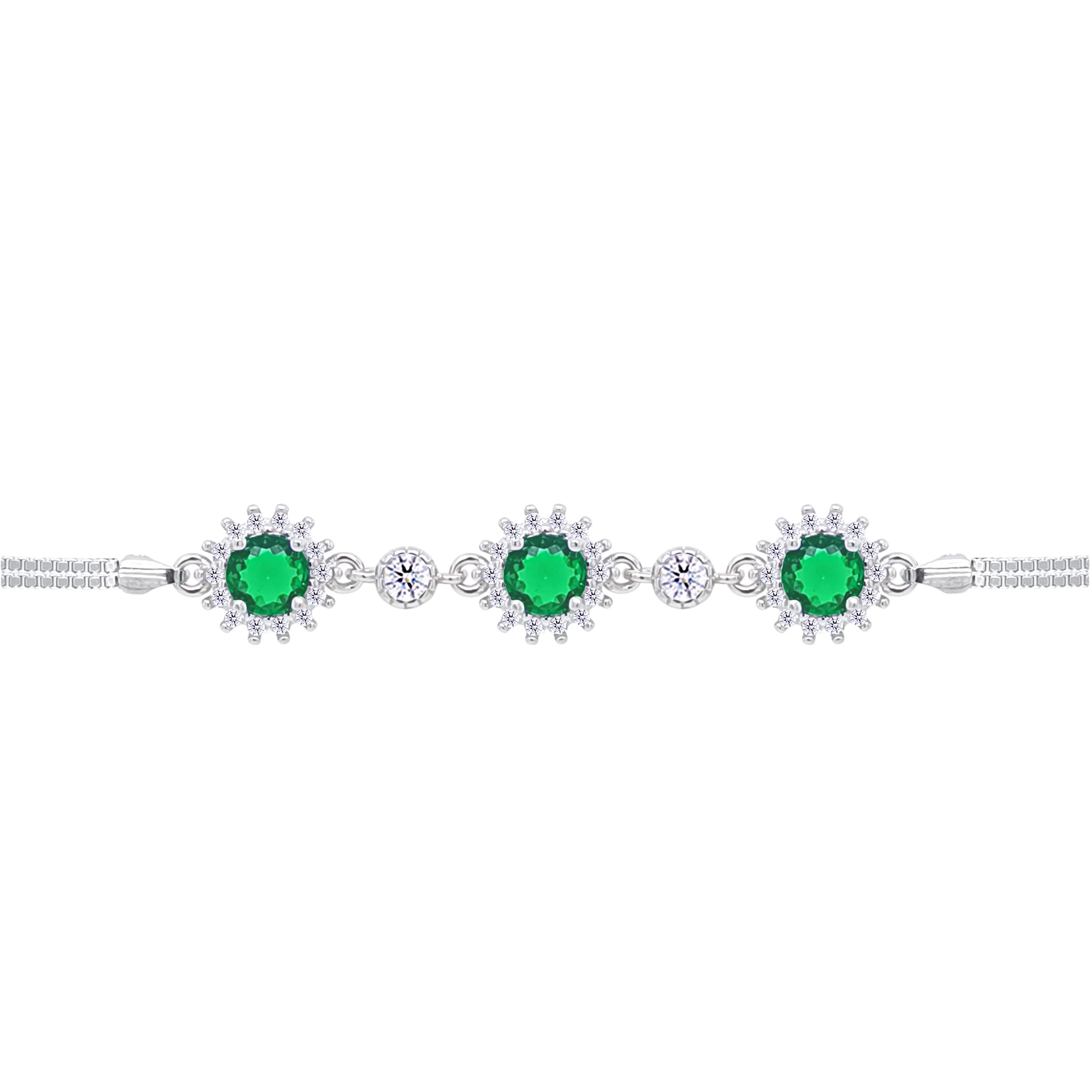 Asfour Crystal Box Chain Bracelet With Emerald Round Design In 925 Sterling Silver-BD0290-G