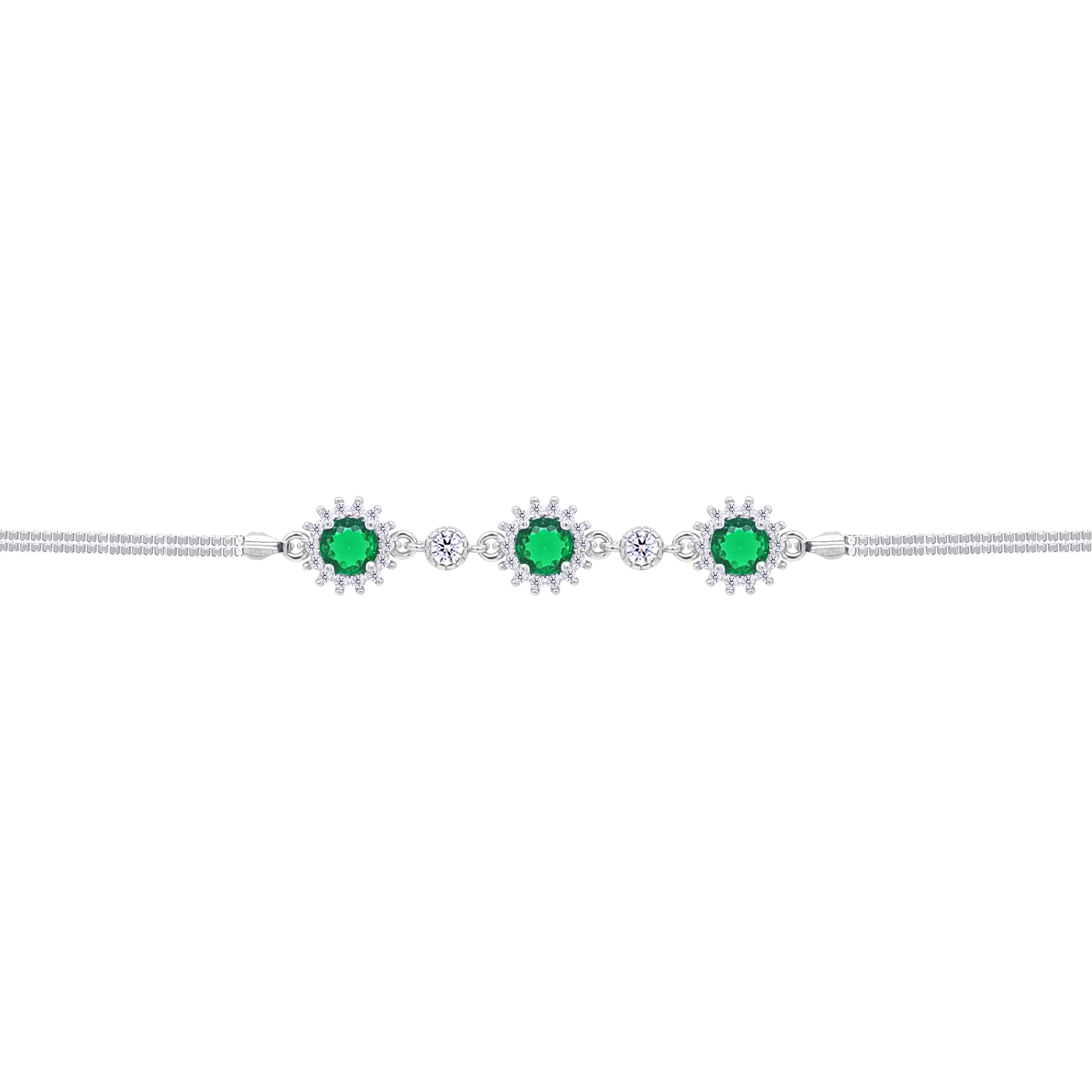 Asfour Crystal Box Chain Bracelet With Emerald Round Design In 925 Sterling Silver-BD0290-G - Image 2