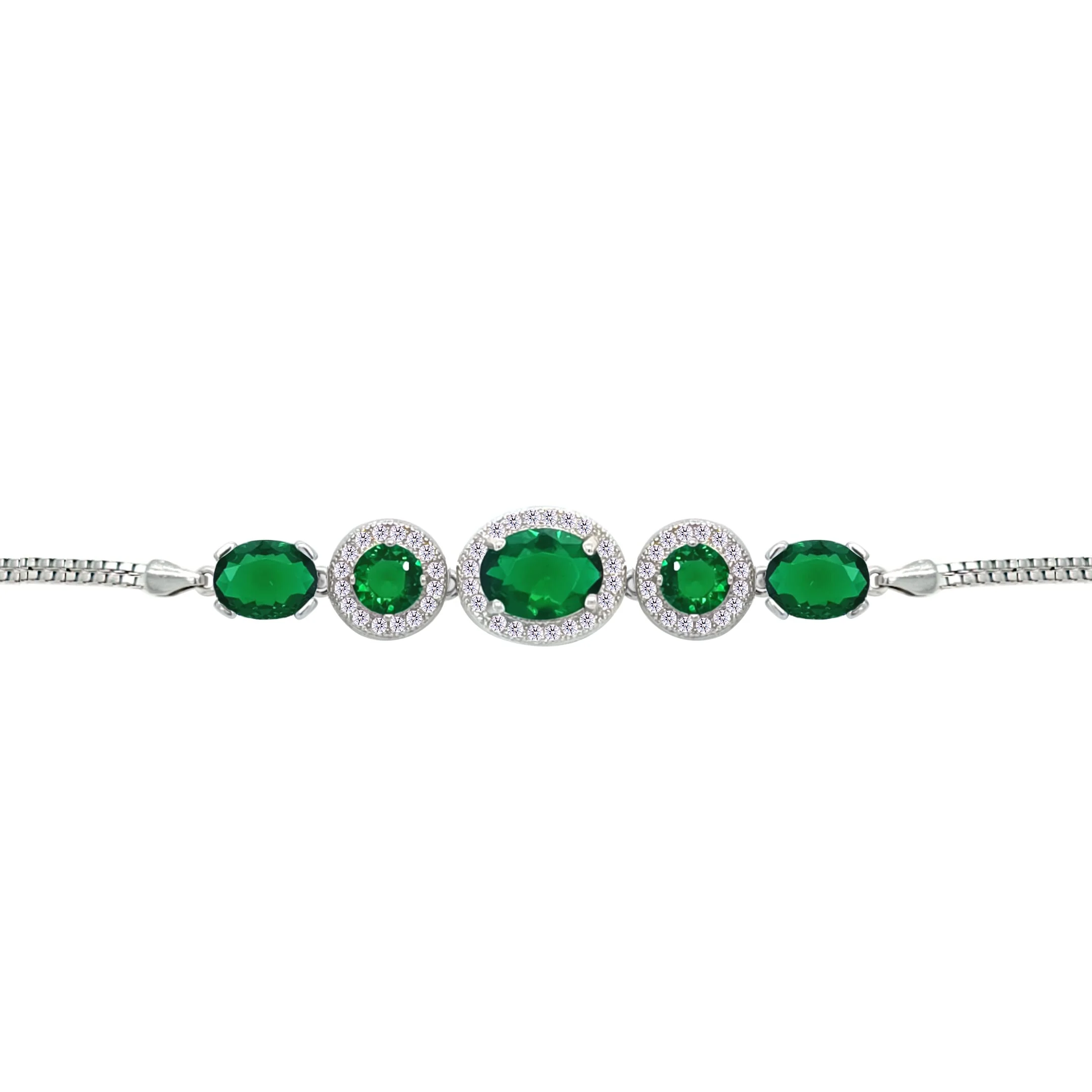 Asfour Crystal Box Chain Bracelet With Emerald Round & Oval Design In 925 Sterling Silver-BM0077-G