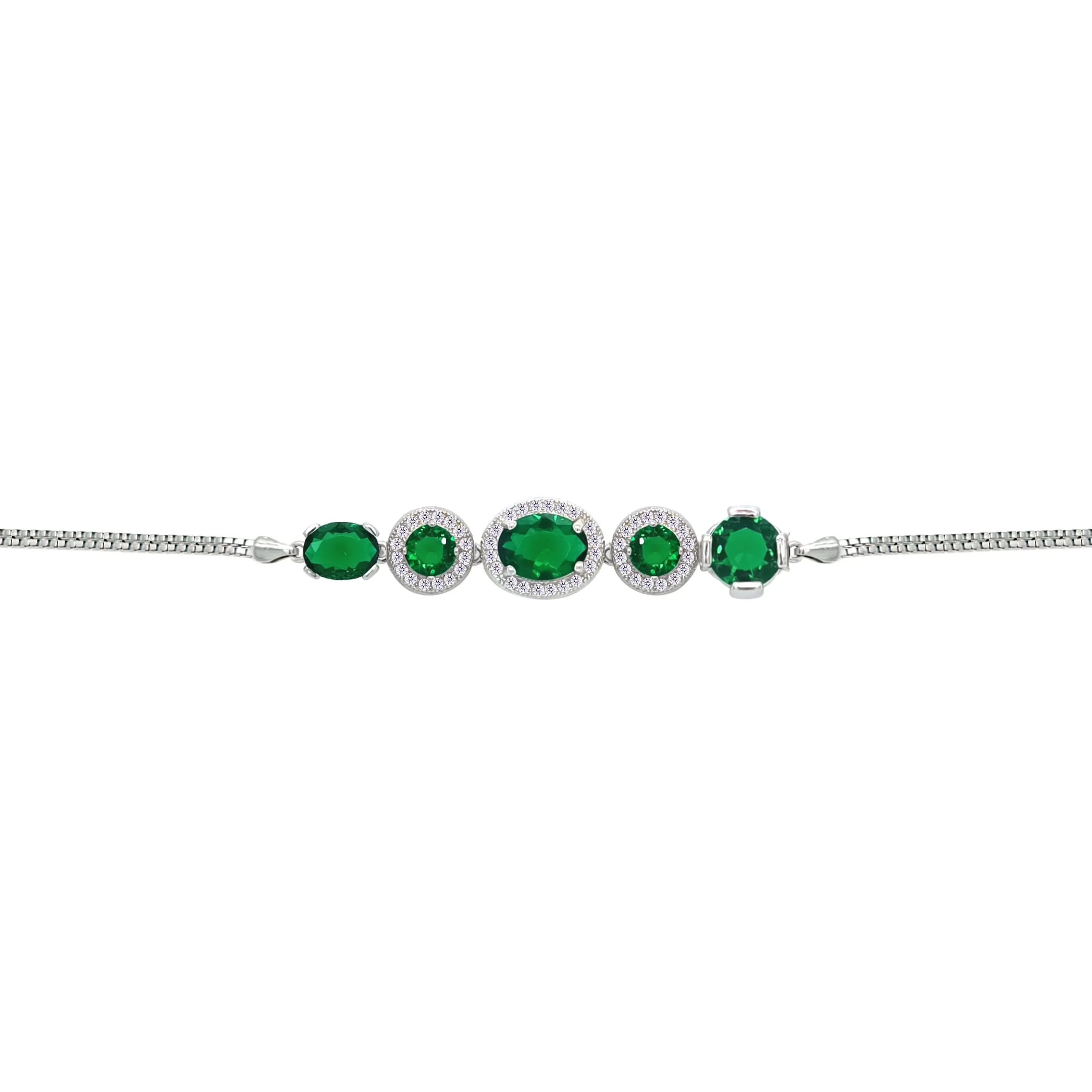 Asfour Crystal Box Chain Bracelet With Emerald Round & Oval Design In 925 Sterling Silver-BM0077-G - Image 2