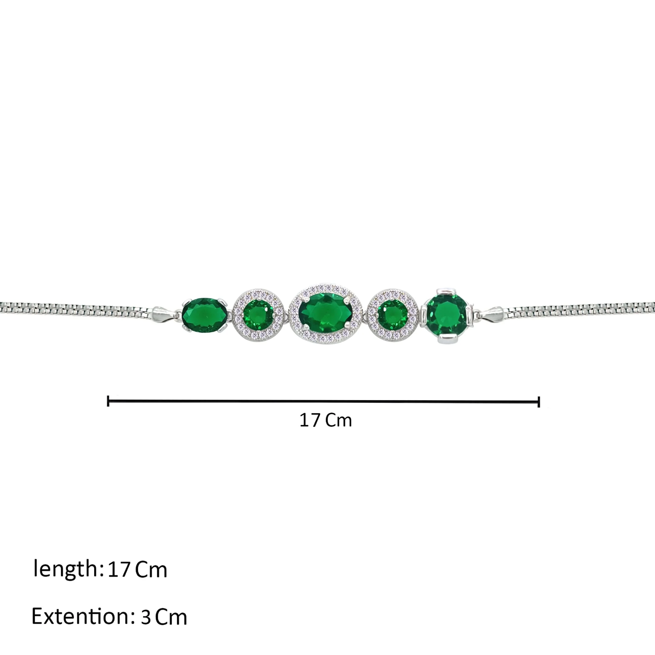 Asfour Crystal Box Chain Bracelet With Emerald Round & Oval Design In 925 Sterling Silver-BM0077-G - Image 3