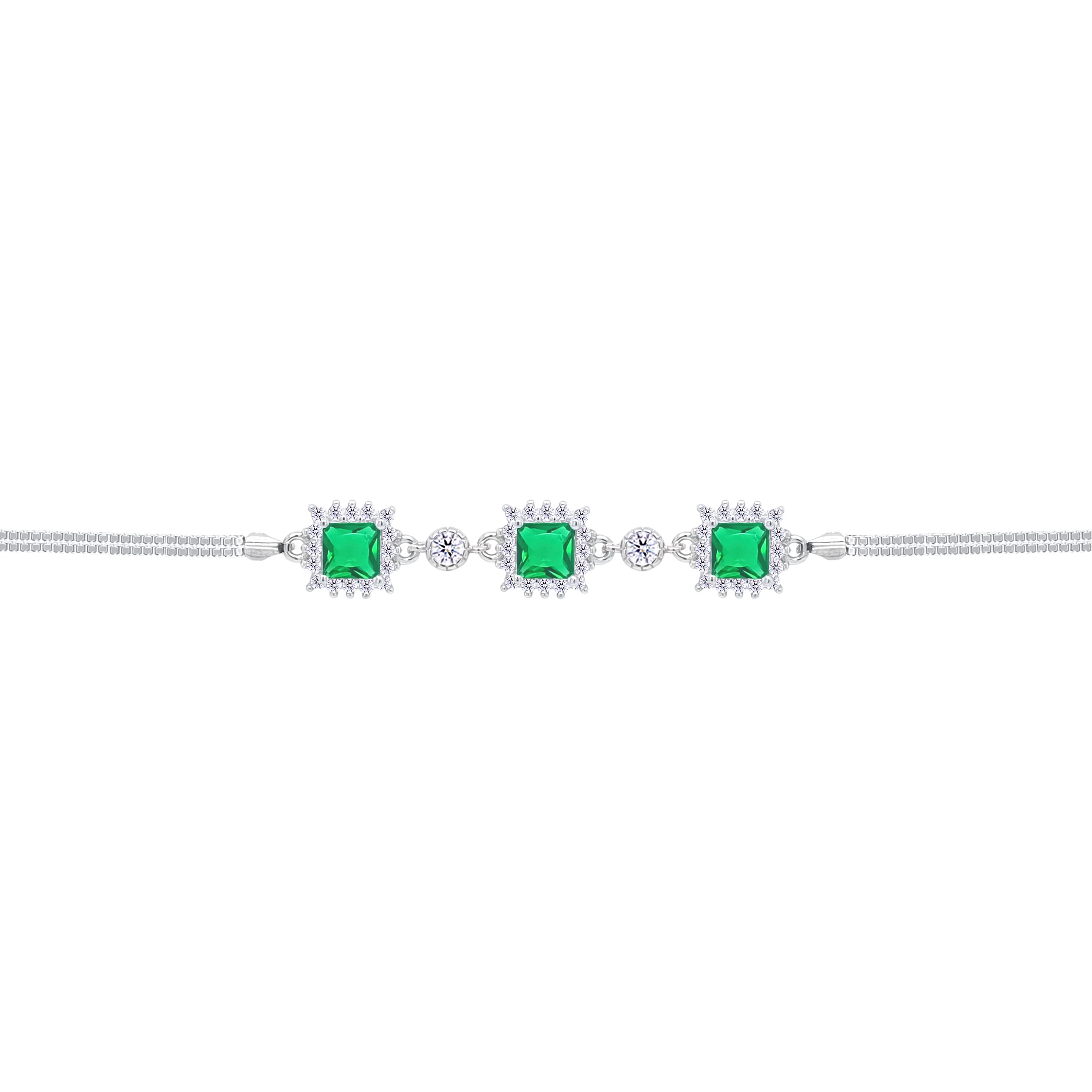 Asfour Crystal Box Chain Bracelet With Emerald Square Stones In 925 Sterling Silver-BD0292-G - Image 2