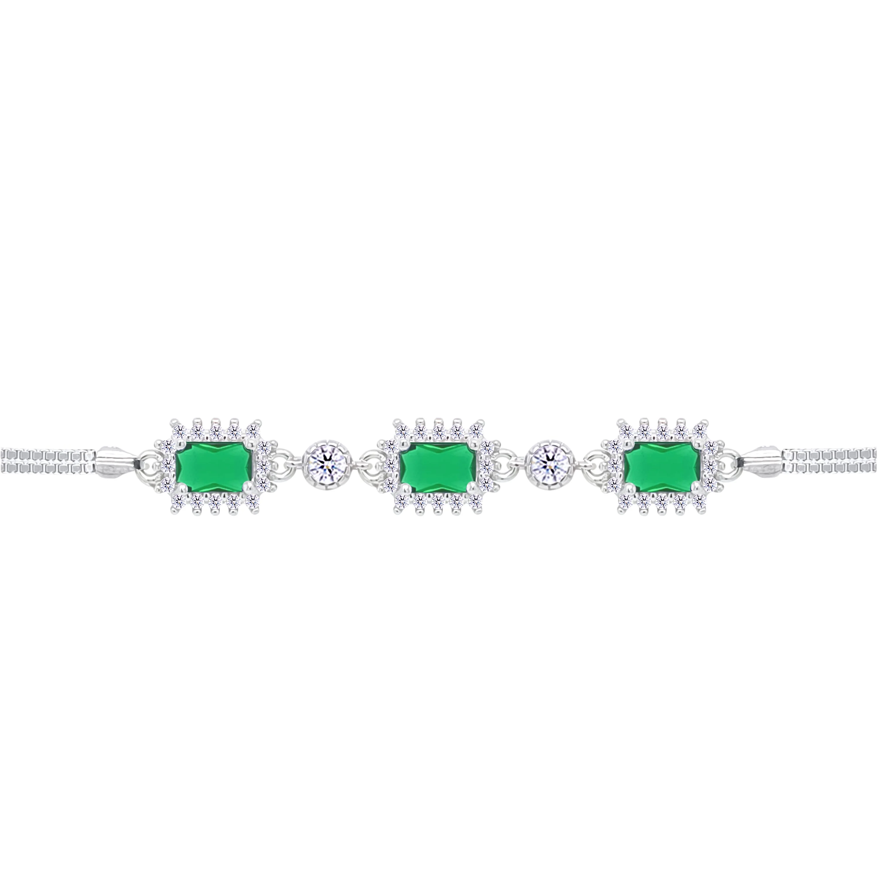 Asfour Crystal Box Chain Bracelet With Emerald Zircon In 925 Sterling Silver-BD0291-G
