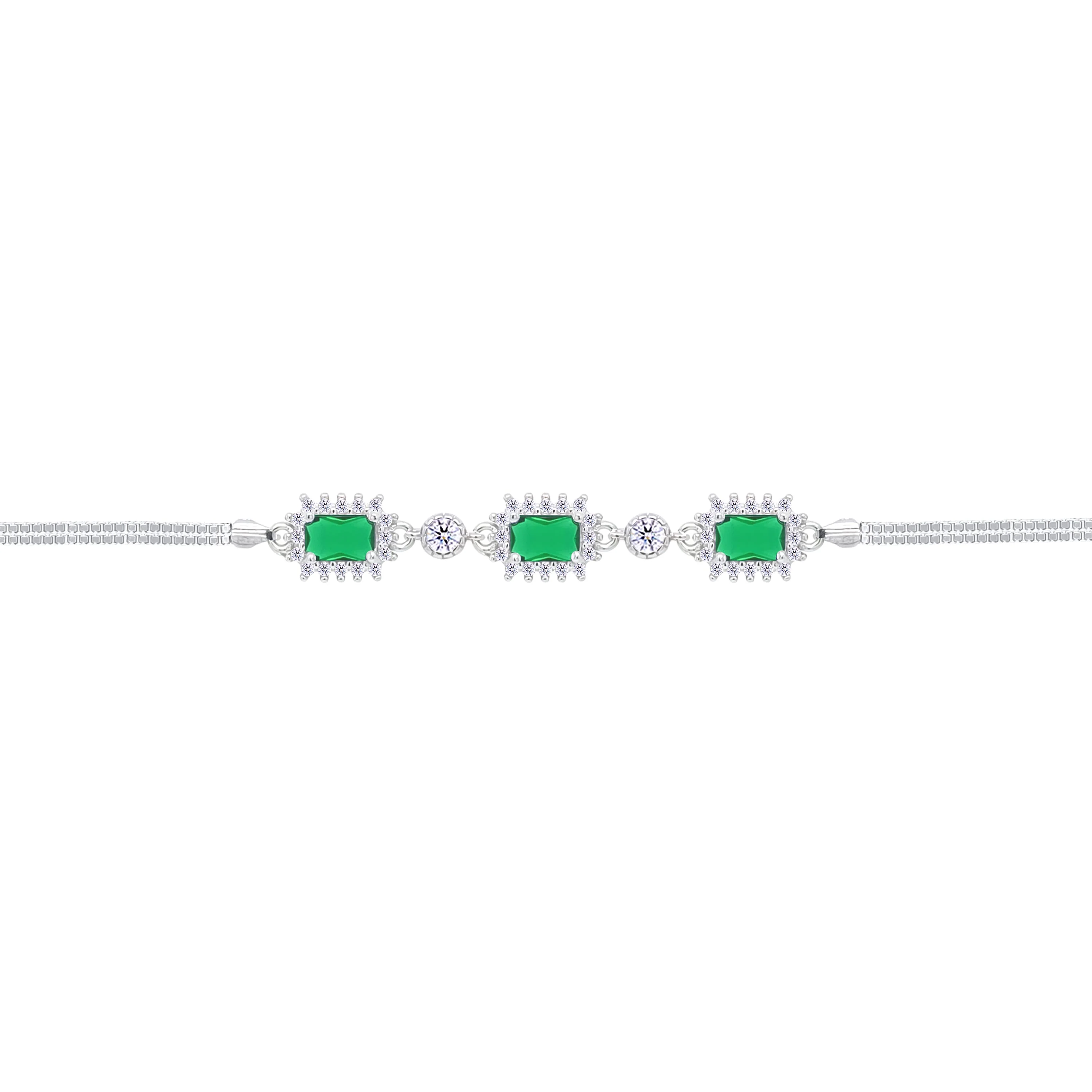 Asfour Crystal Box Chain Bracelet With Emerald Zircon In 925 Sterling Silver-BD0291-G - Image 2