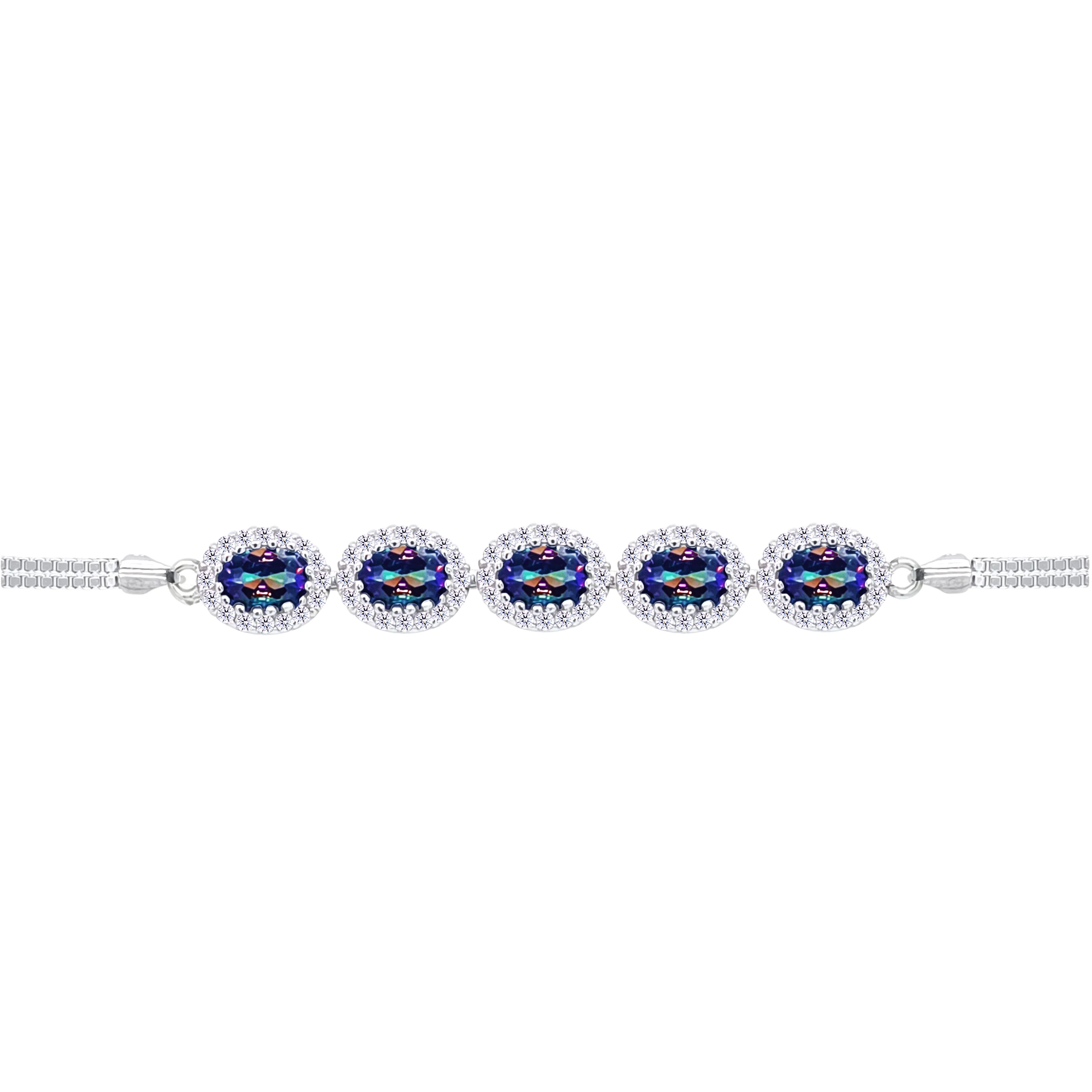 Asfour Crystal Box Chain Bracelet With Multi Color Oval Design In 925 Sterling Silver-BD0305-AP