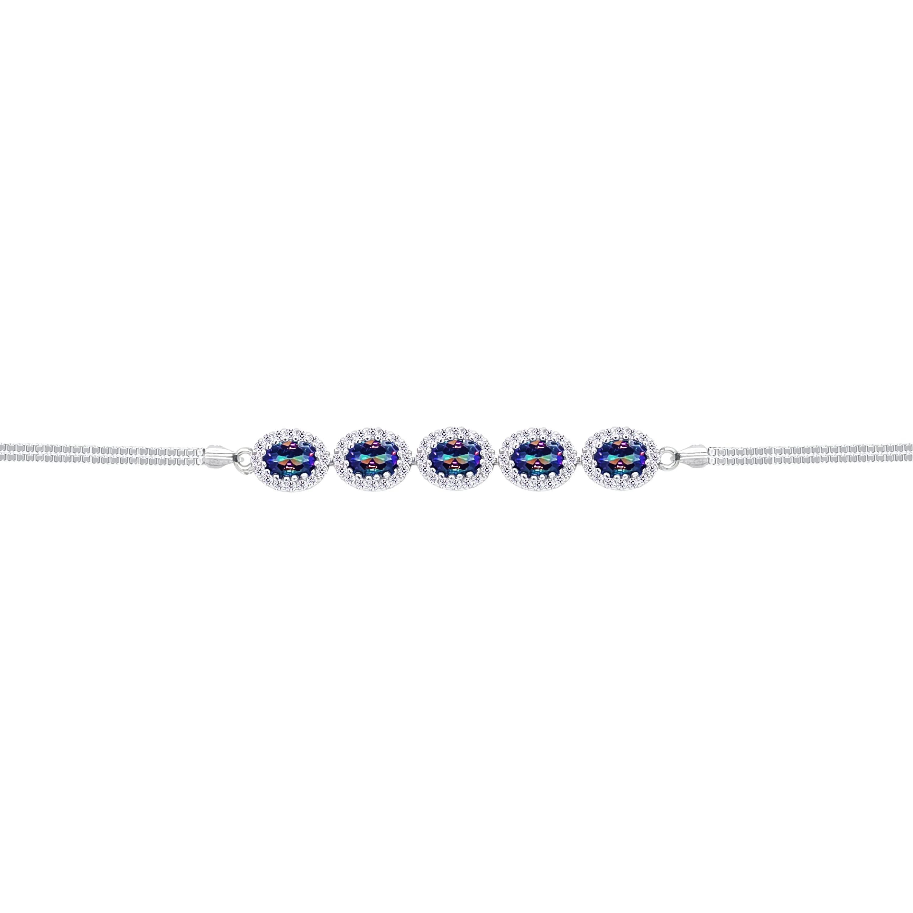 Asfour Crystal Box Chain Bracelet With Multi Color Oval Design In 925 Sterling Silver-BD0305-AP - Image 2