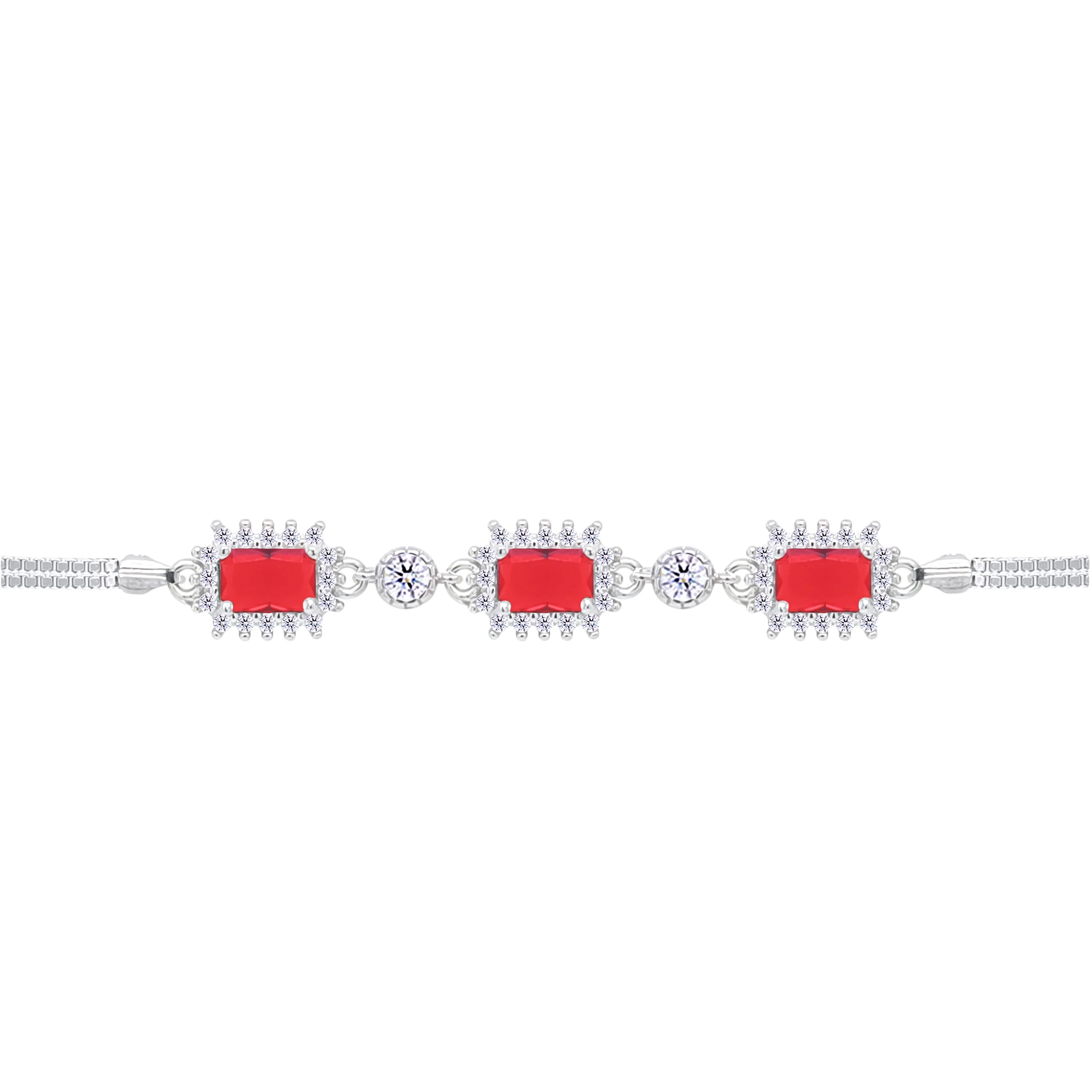 Asfour Crystal Box Chain Bracelet With Ruby Emerald Design In 925 Sterling Silver-BD0291-R