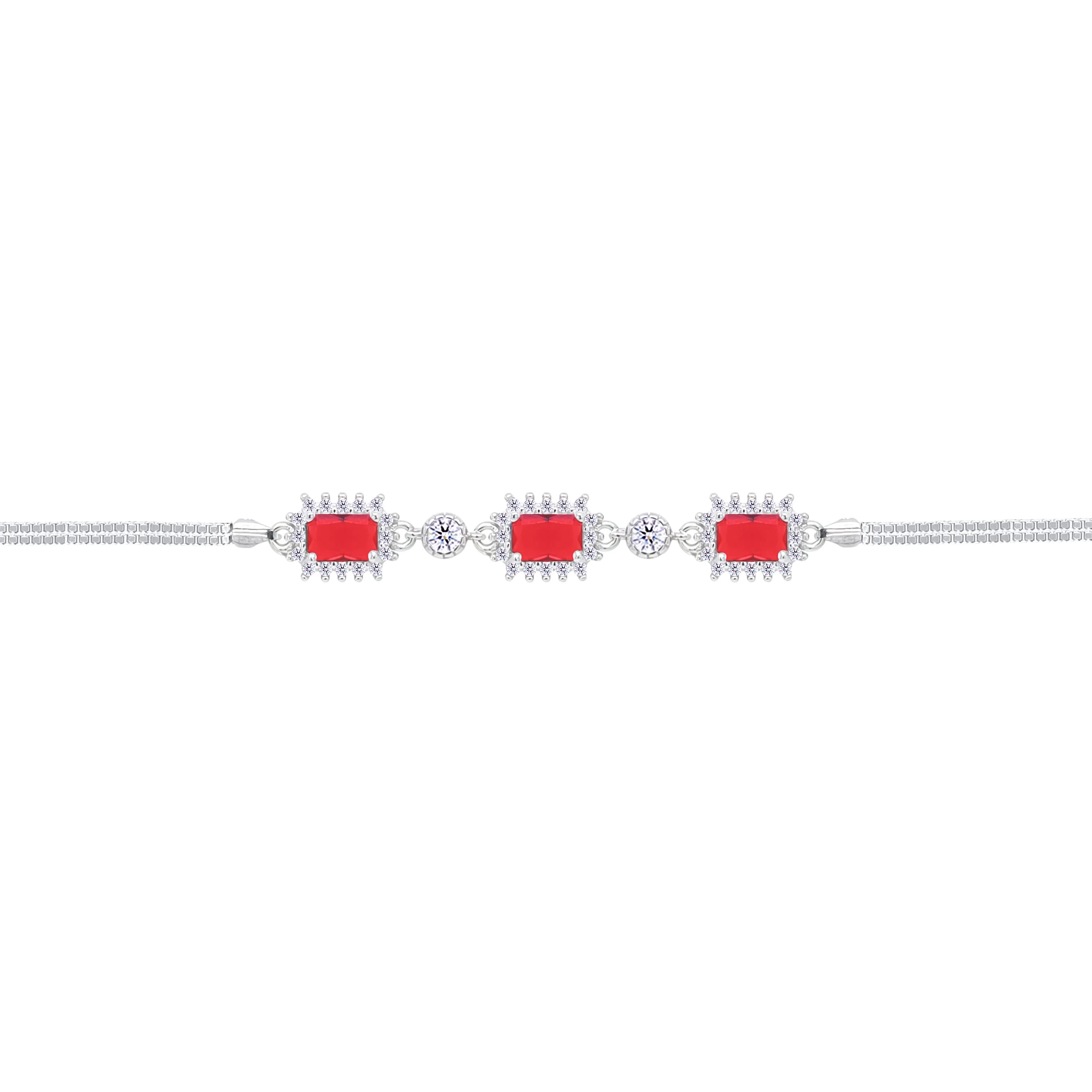 Asfour Crystal Box Chain Bracelet With Ruby Emerald Design In 925 Sterling Silver-BD0291-R - Image 2