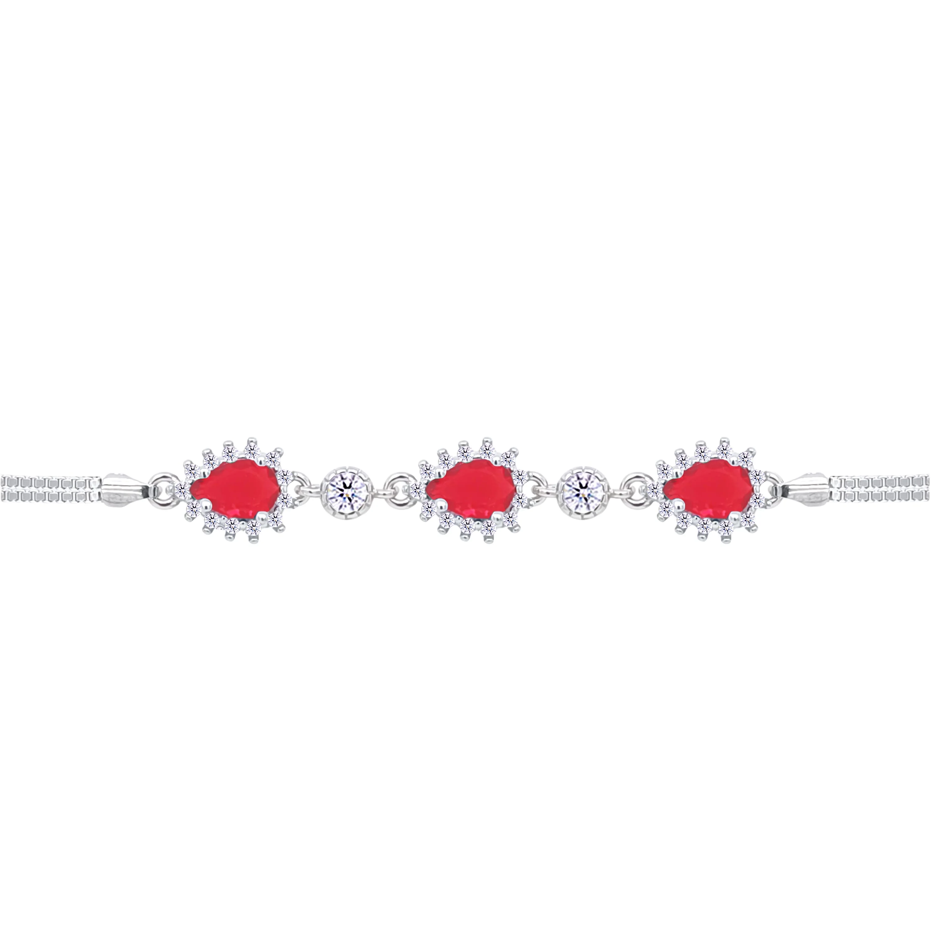 Asfour Crystal Box Chain Bracelet With Ruby Pear Design In 925 Sterling Silver-BD0313-R