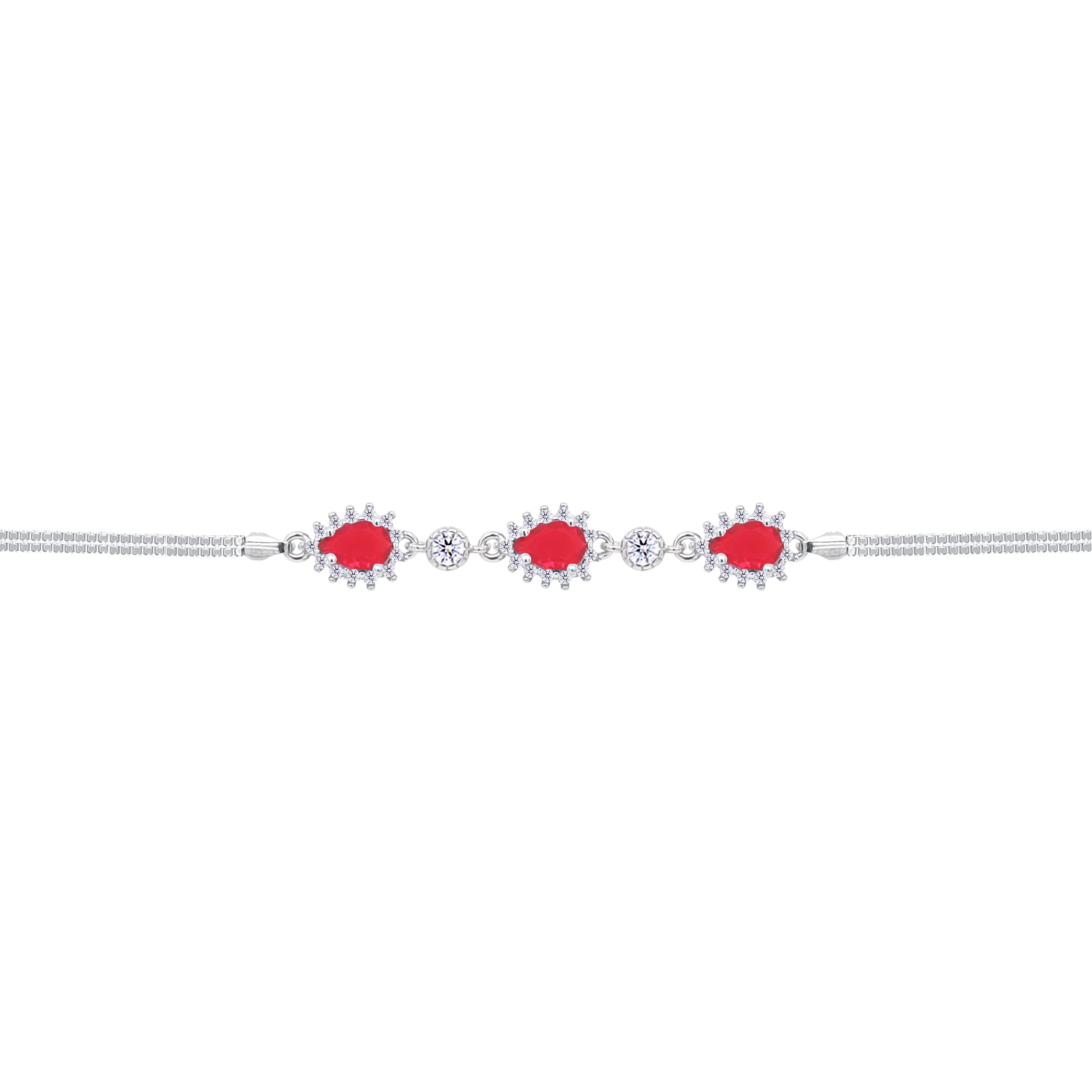 Asfour Crystal Box Chain Bracelet With Ruby Pear Design In 925 Sterling Silver-BD0313-R - Image 2