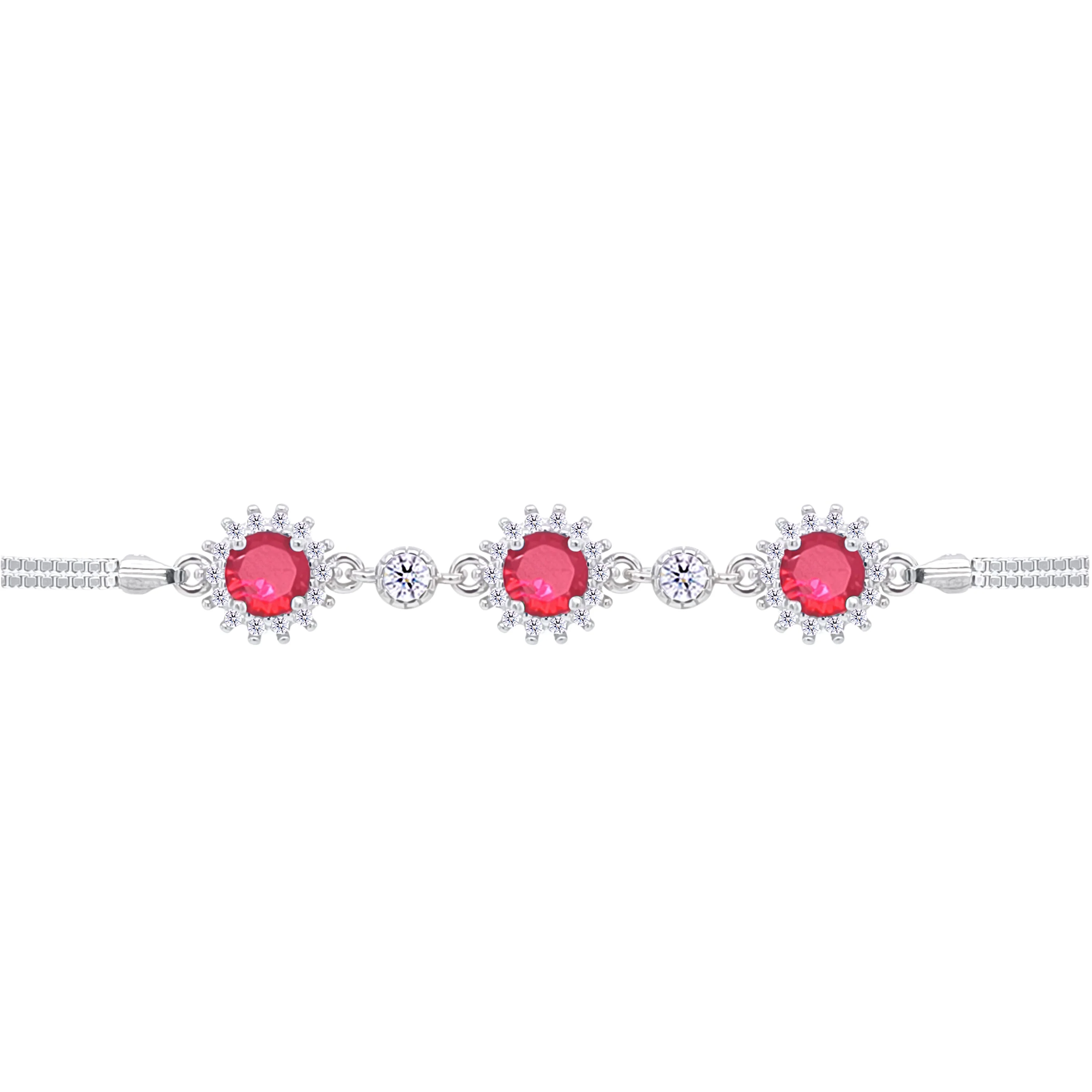 Asfour Crystal Box Chain Bracelet With Ruby Round Design In 925 Sterling Silver-BD0290-R
