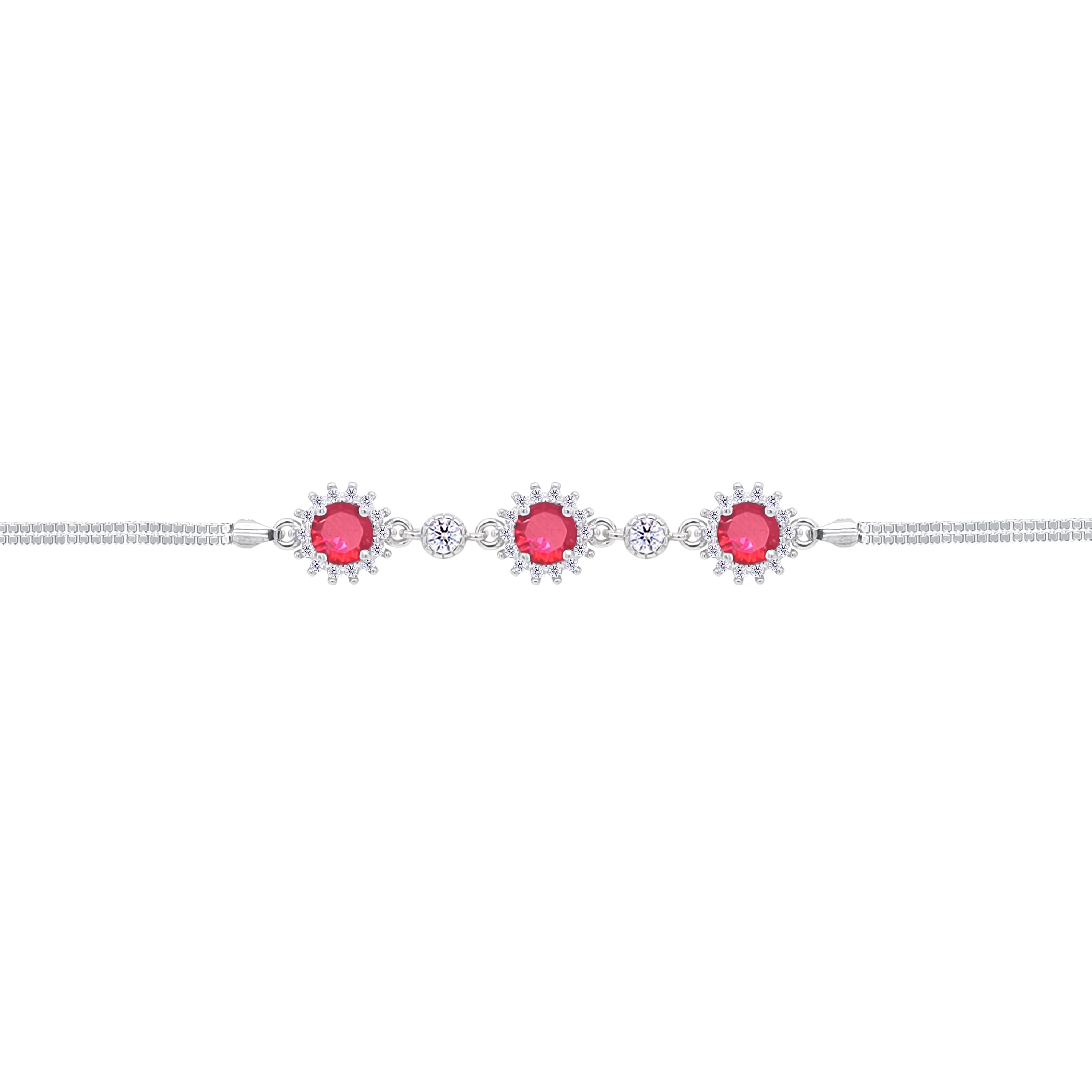 Asfour Crystal Box Chain Bracelet With Ruby Round Design In 925 Sterling Silver-BD0290-R - Image 2