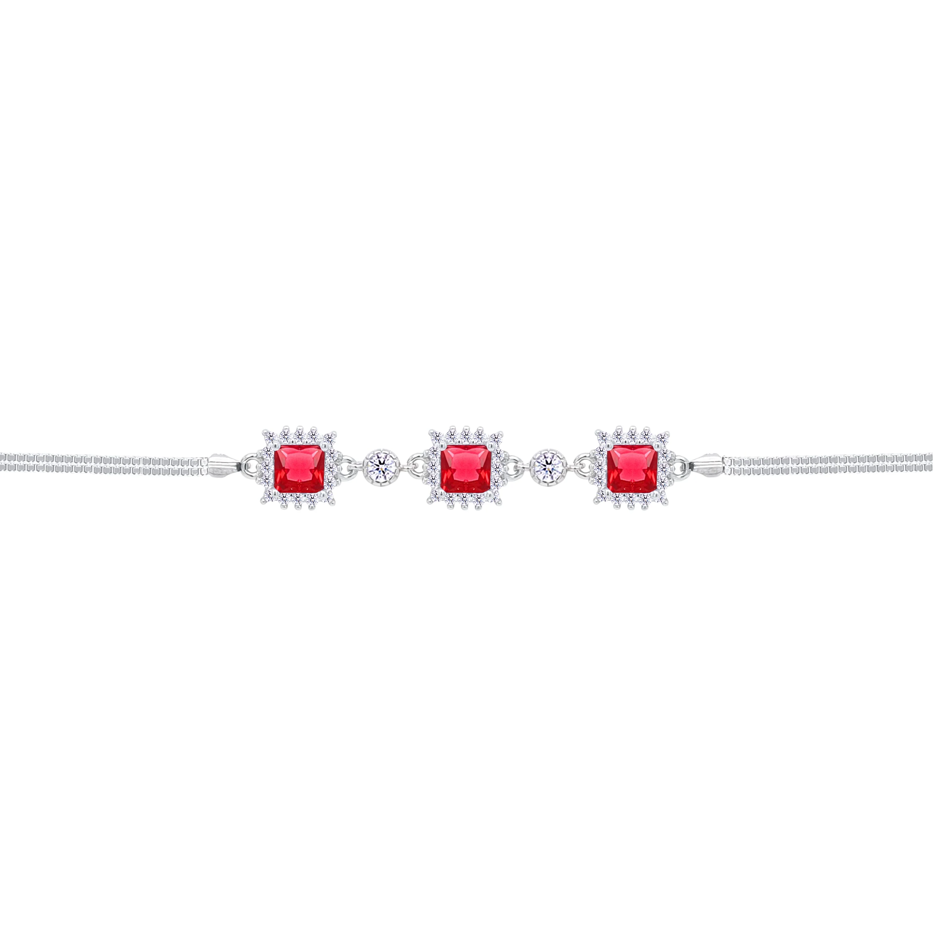 Asfour Crystal Box Chain Bracelet With Ruby Square Stones In 925 Sterling Silver-BD0292-R - Image 2
