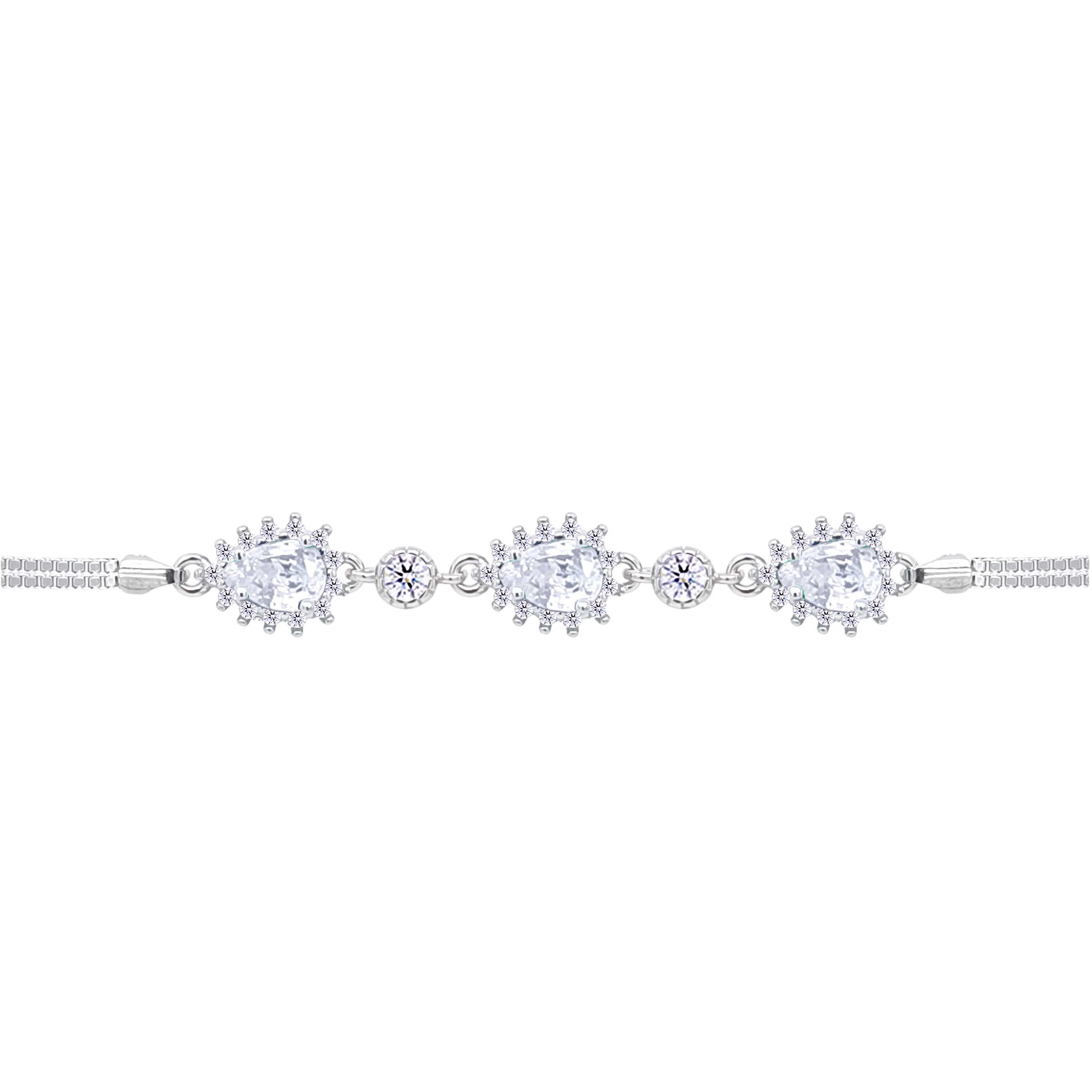 Asfour Crystal Box Chain Bracelet With Zircon Pear Design In 925 Sterling Silver-BD0313