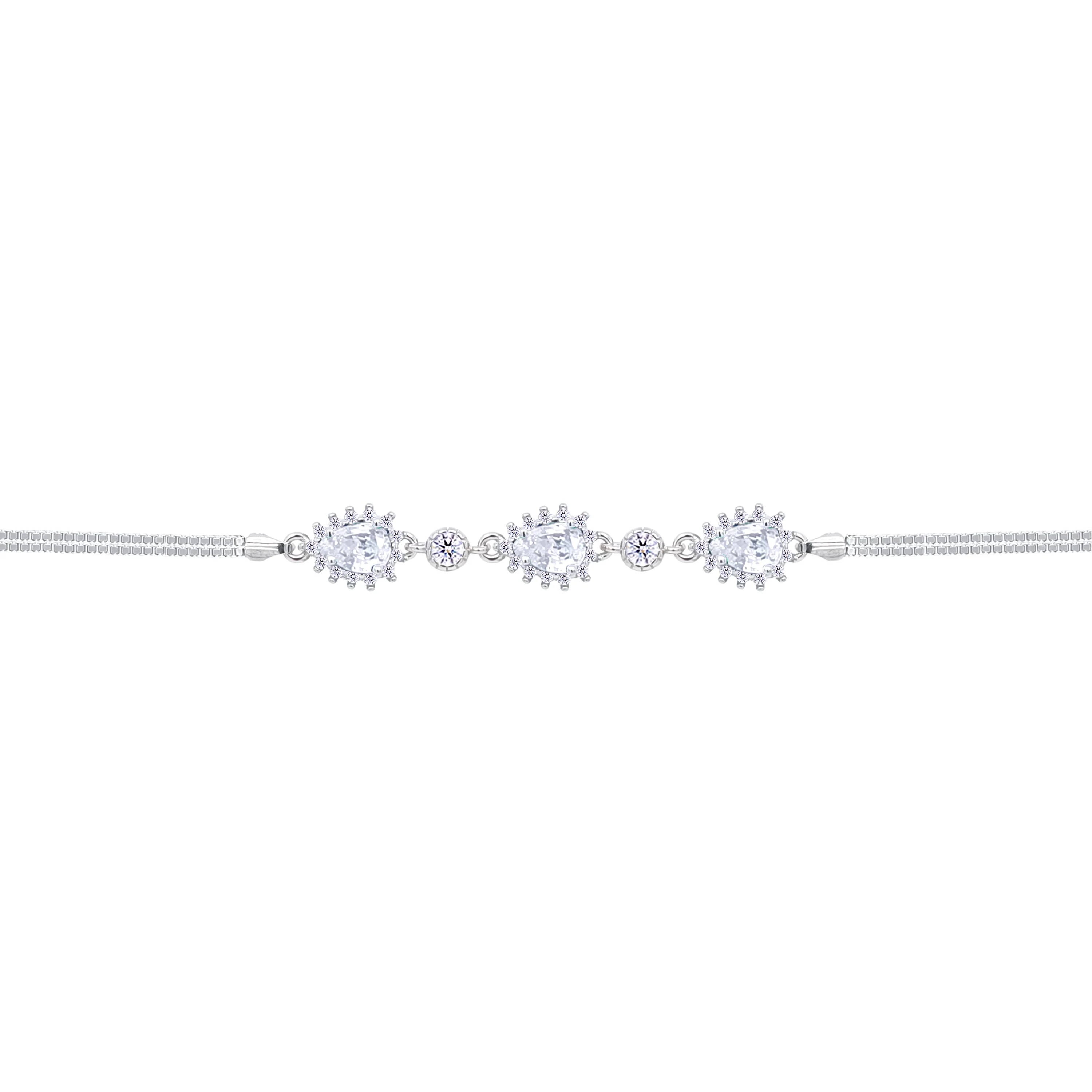 Asfour Crystal Box Chain Bracelet With Zircon Pear Design In 925 Sterling Silver-BD0313 - Image 2