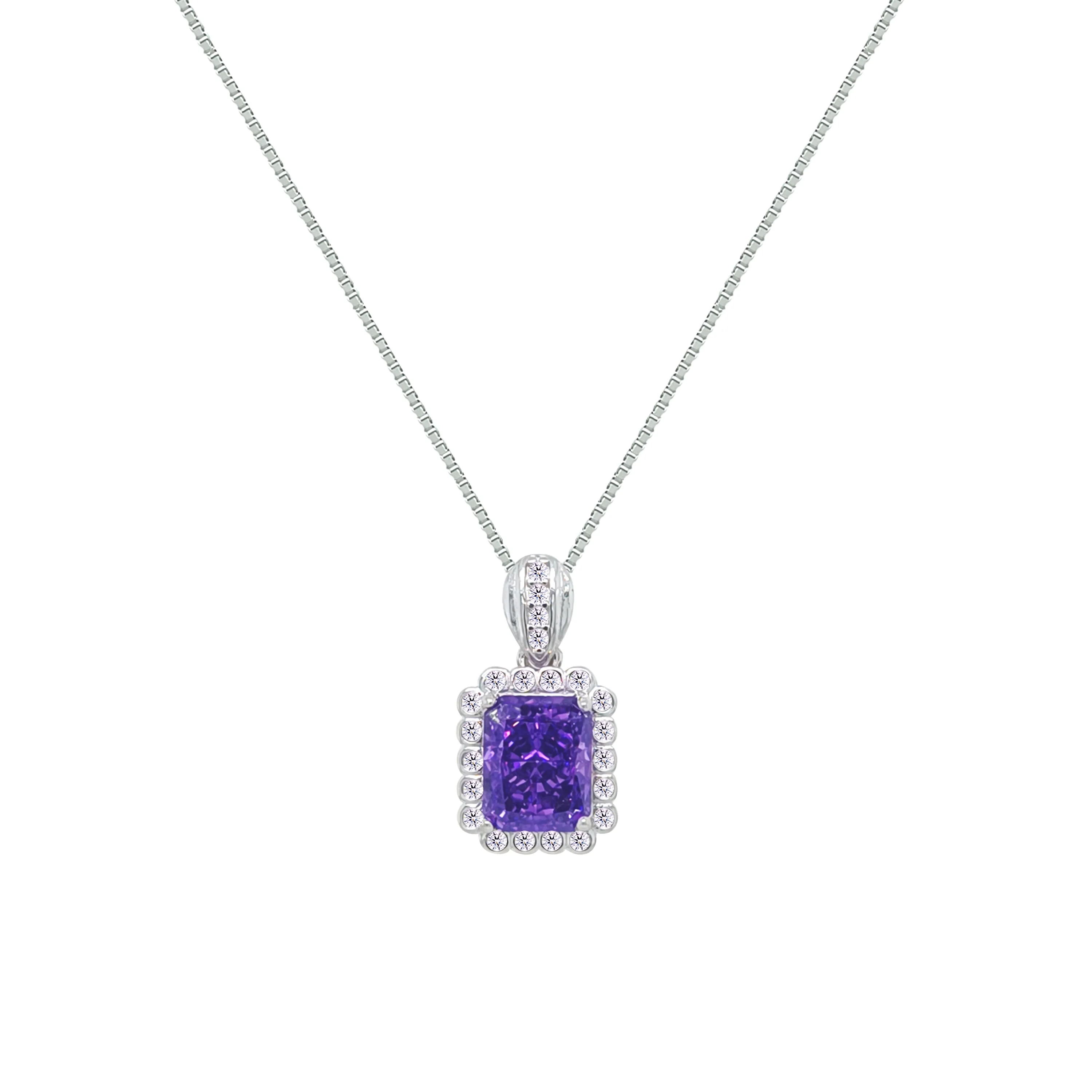 Asfour Crystal Box Chain Necklace With Tenzanite Emerald Pendant In 925 Sterling Silver-ND0568-N5 - Image 2