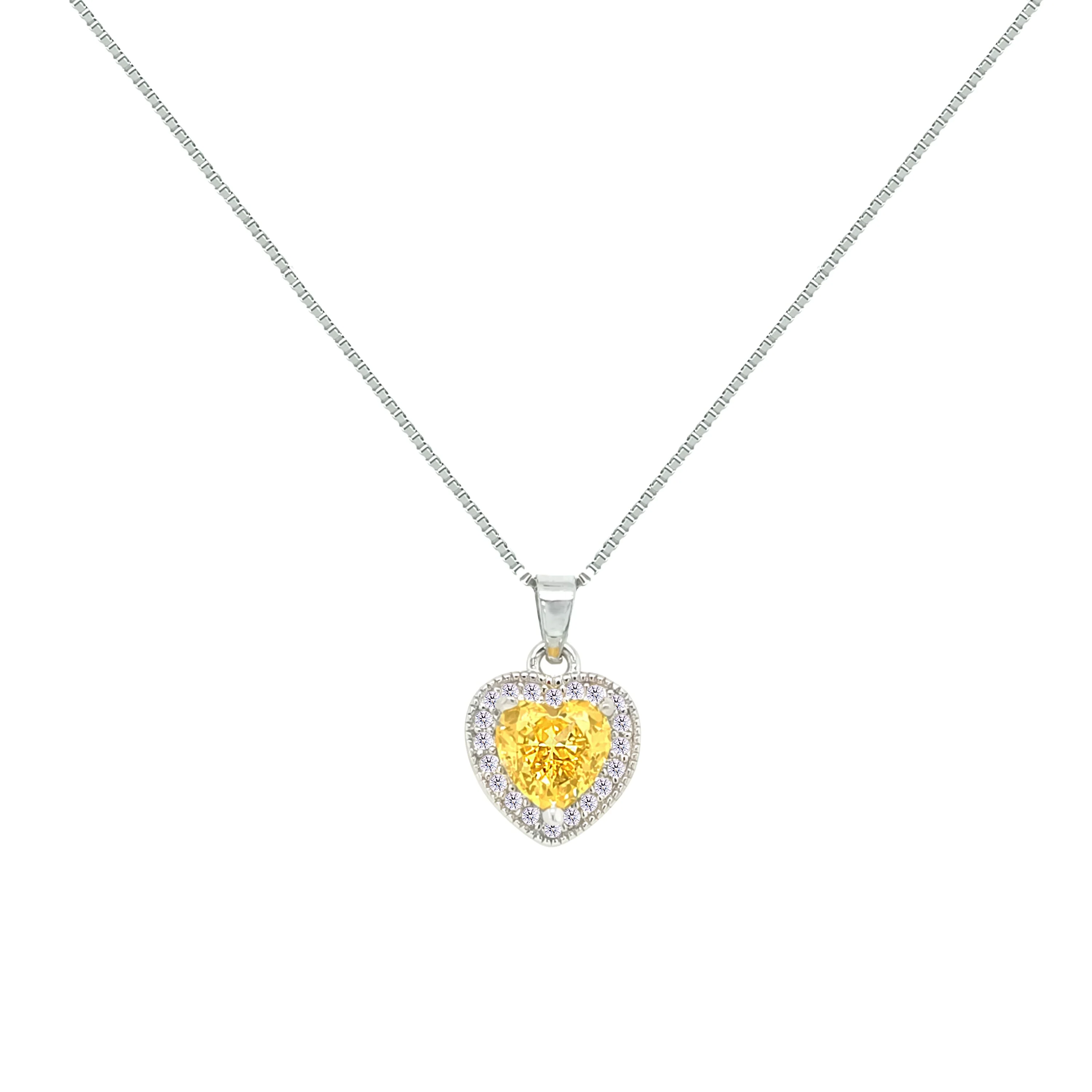 Asfour Crystal Box Chain Necklace With Yellow Heart Pendant In 925 Sterling Silver-ND0550-Y - Image 2