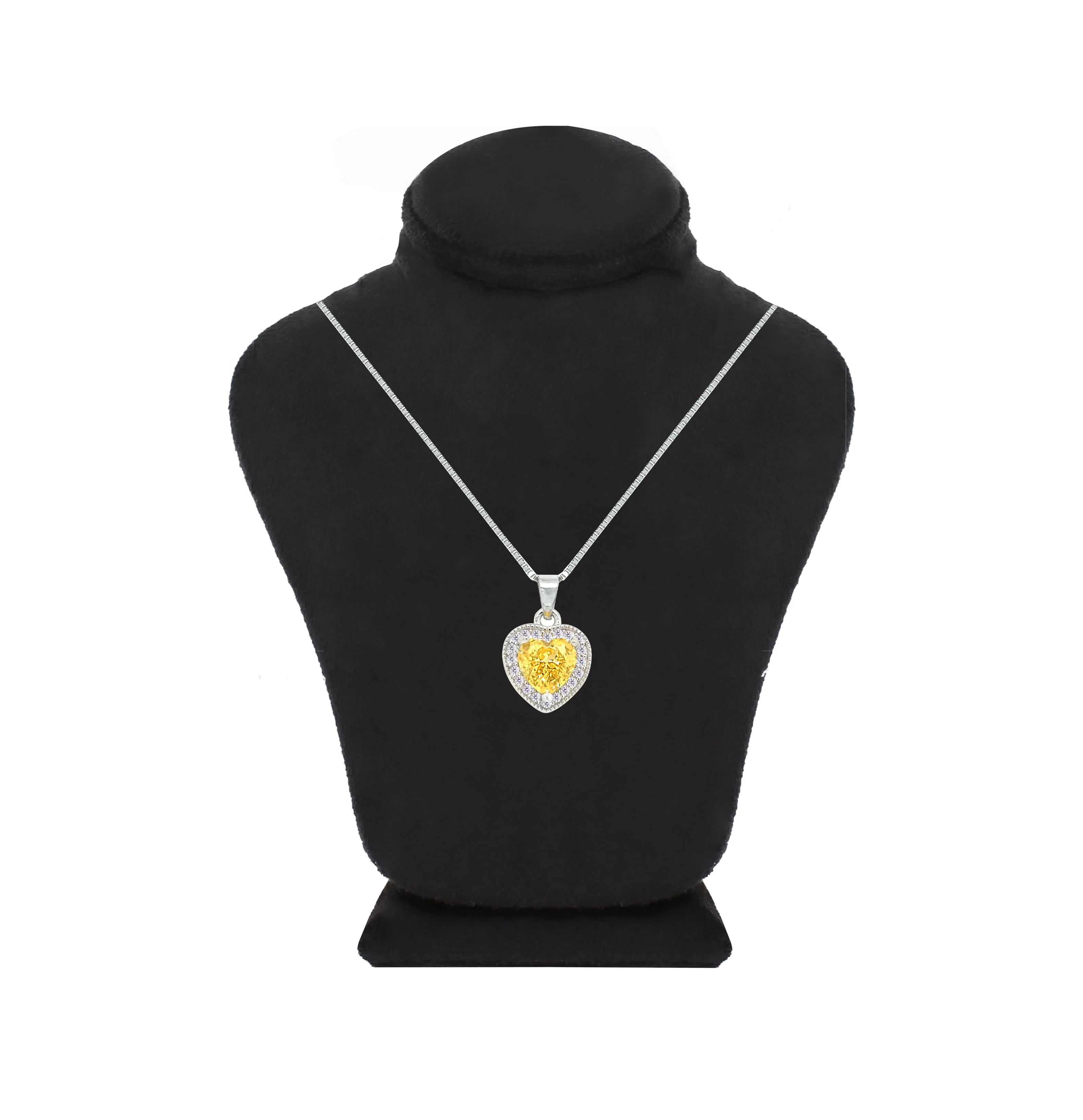Asfour Crystal Box Chain Necklace With Yellow Heart Pendant In 925 Sterling Silver-ND0550-Y - Image 3