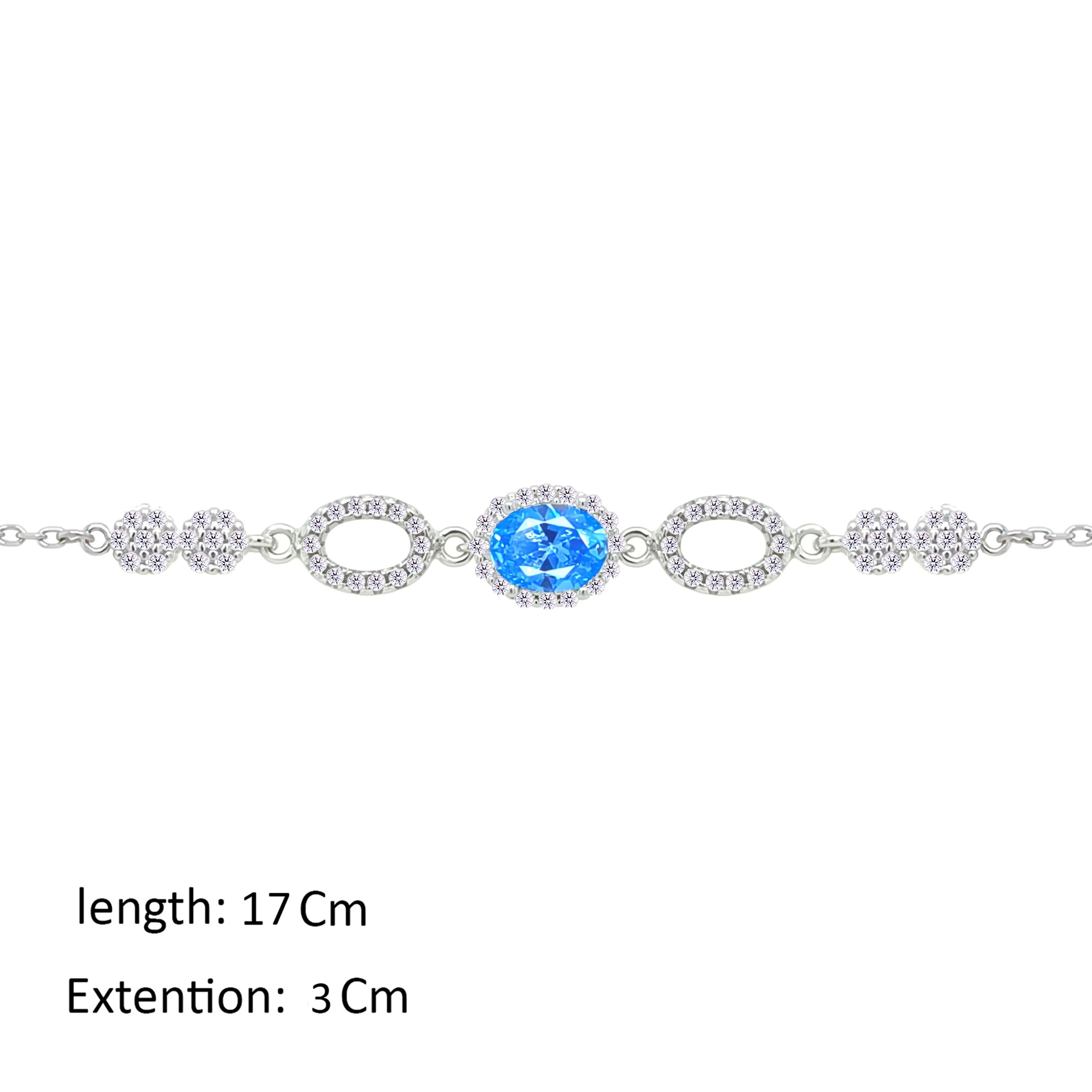 Asfour Crystal Chain Bracelet With Aquamarine Oval Design In 925 Sterling Silver-BM0156-WM - Image 2