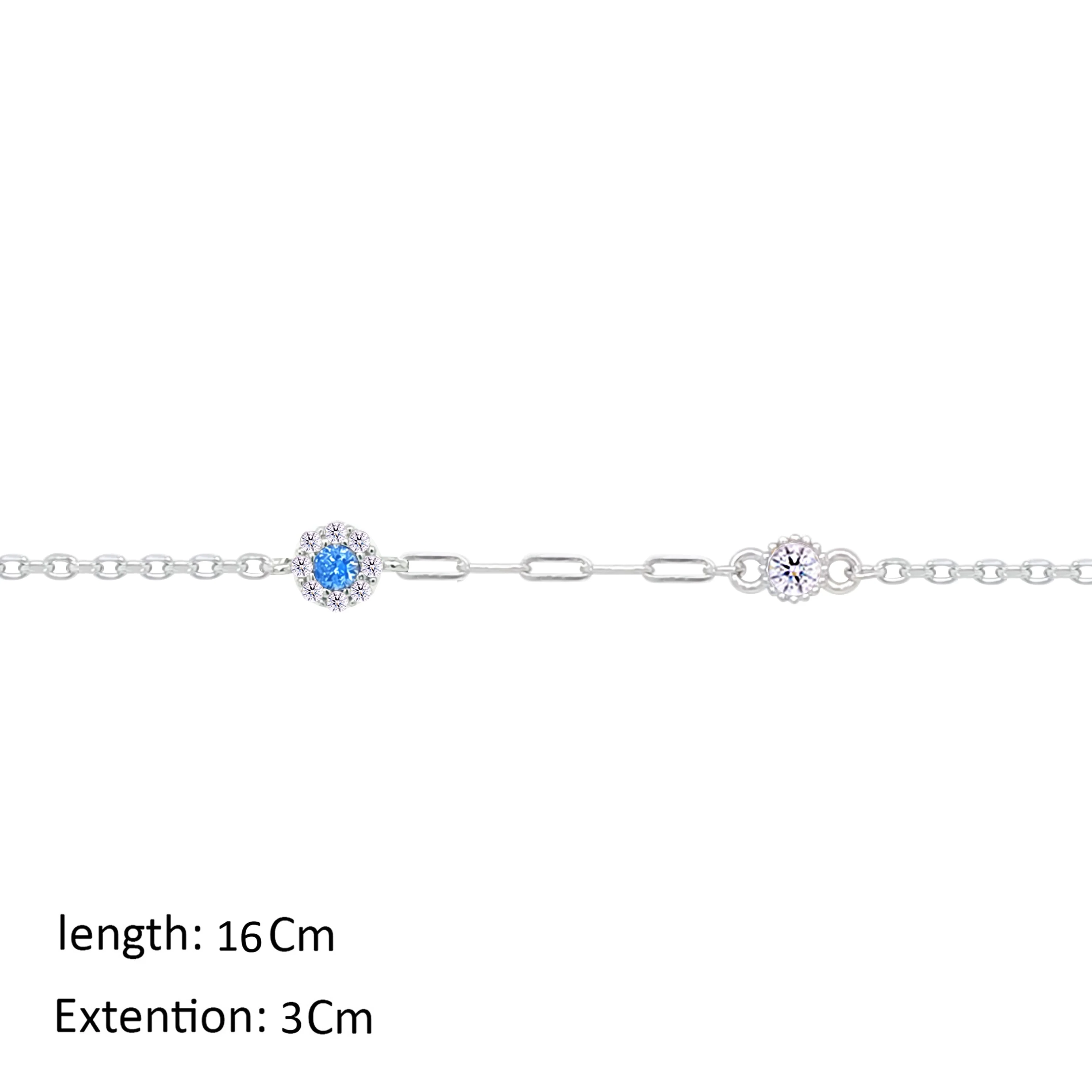Asfour Crystal Chain Bracelet With Aquamarine Zircon Stone In 925 Sterling Silver-BM0160-WM - Image 2