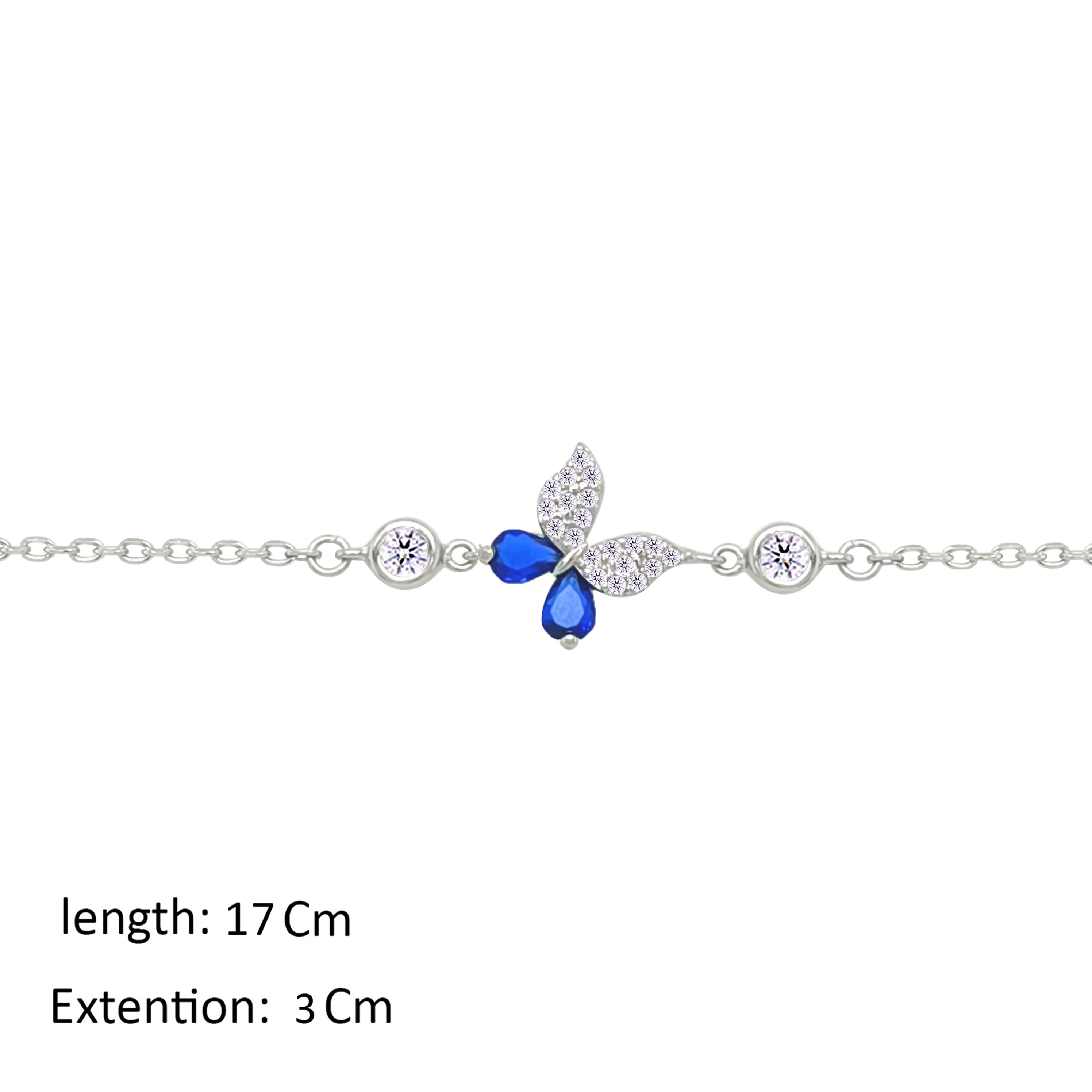 Asfour Crystal Chain Bracelet With Blue Butterfly Design In 925 Sterling Silver-BM0161-WB - Image 2
