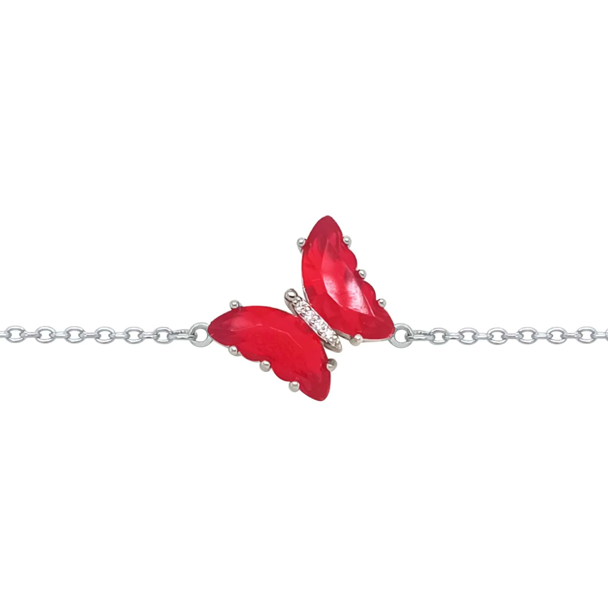 Asfour Crystal Chain Bracelet With Blue Butterfly In 925 Sterling Silver-BD0148-R