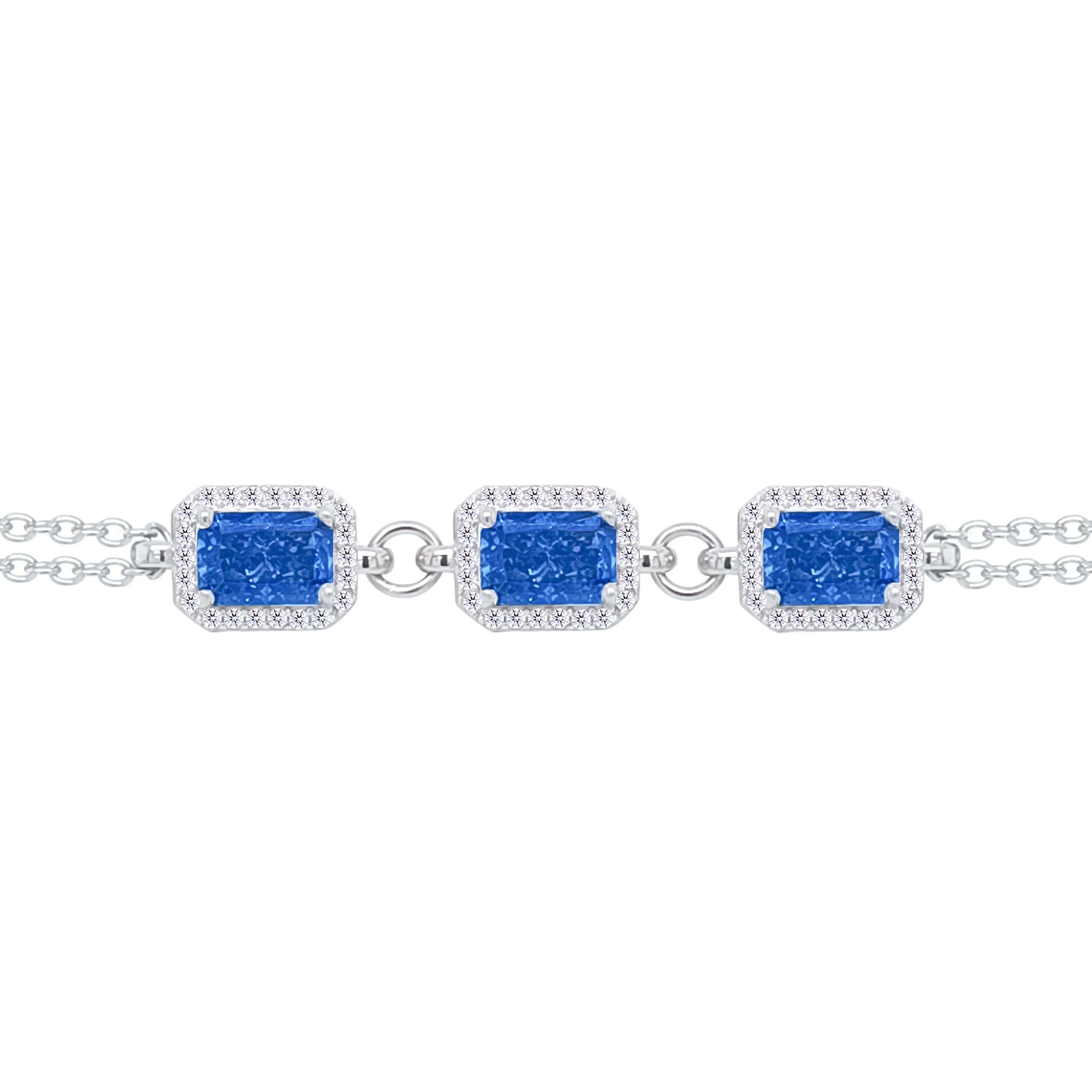 Asfour Crystal Chain Bracelet With Blue Emerald Design In 925 Sterling Silver-BD0301-B