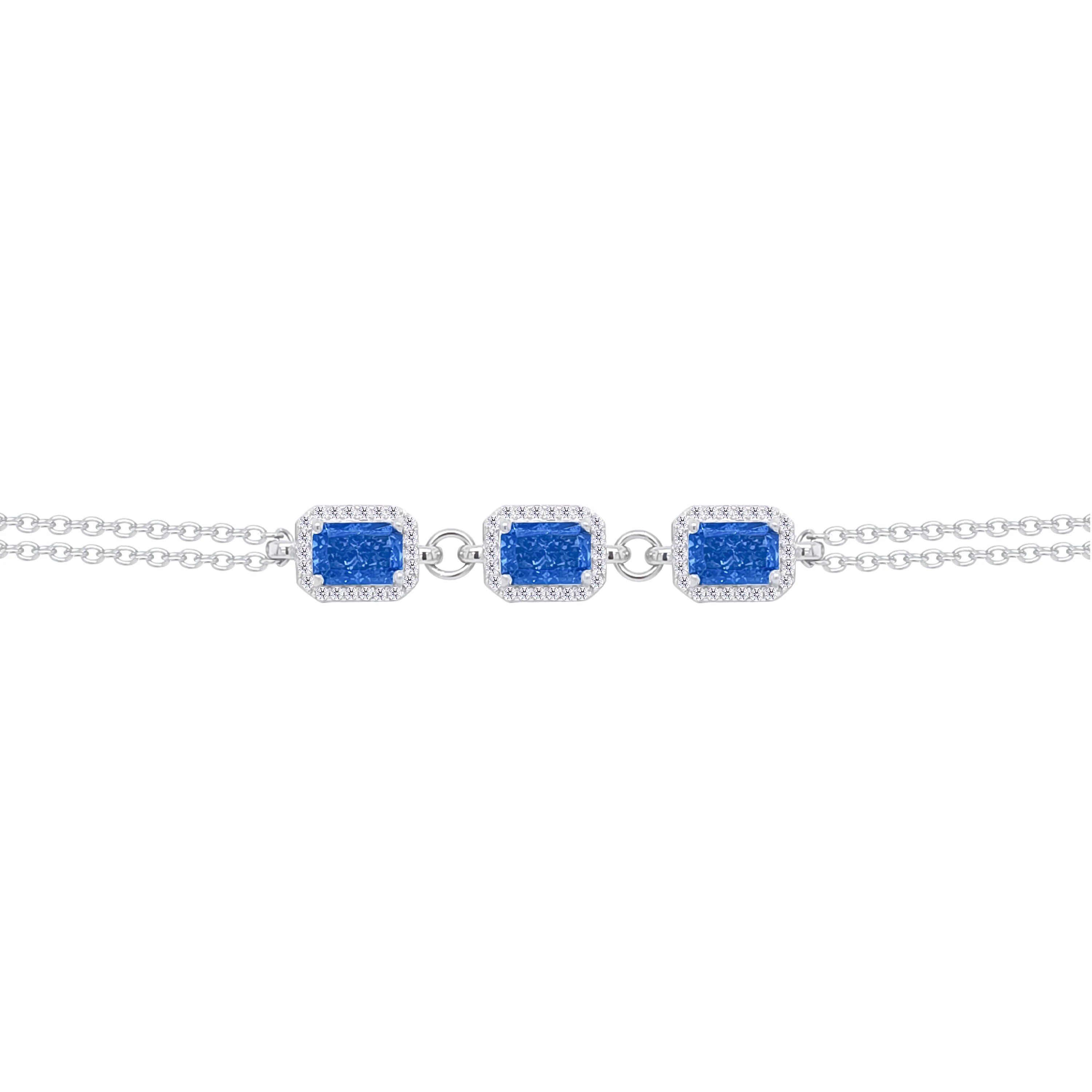 Asfour Crystal Chain Bracelet With Blue Emerald Design In 925 Sterling Silver-BD0301-B - Image 2