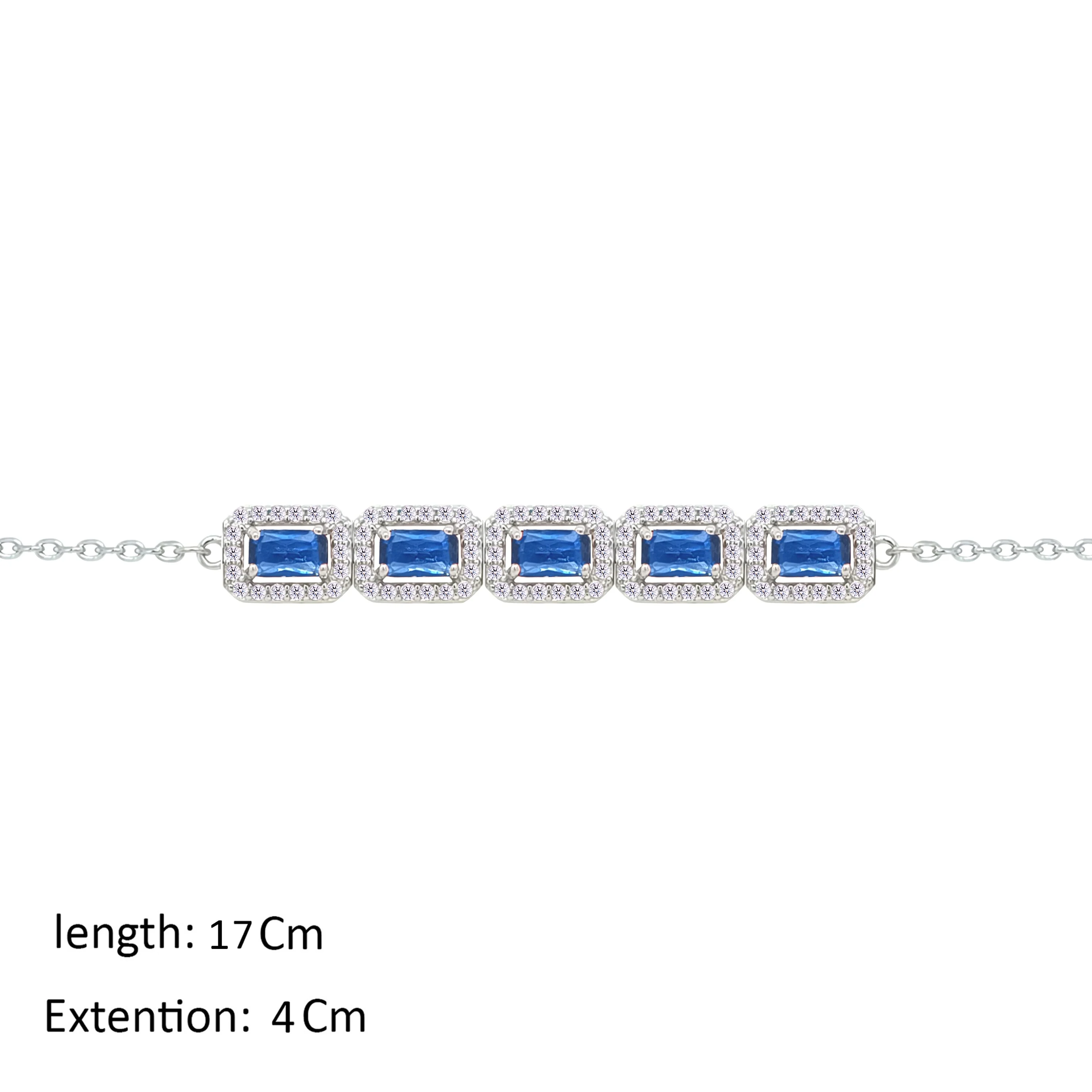 Asfour Crystal Chain Bracelet With Blue Emerald Design In 925 Sterling Silver-BM0146-WB - Image 2