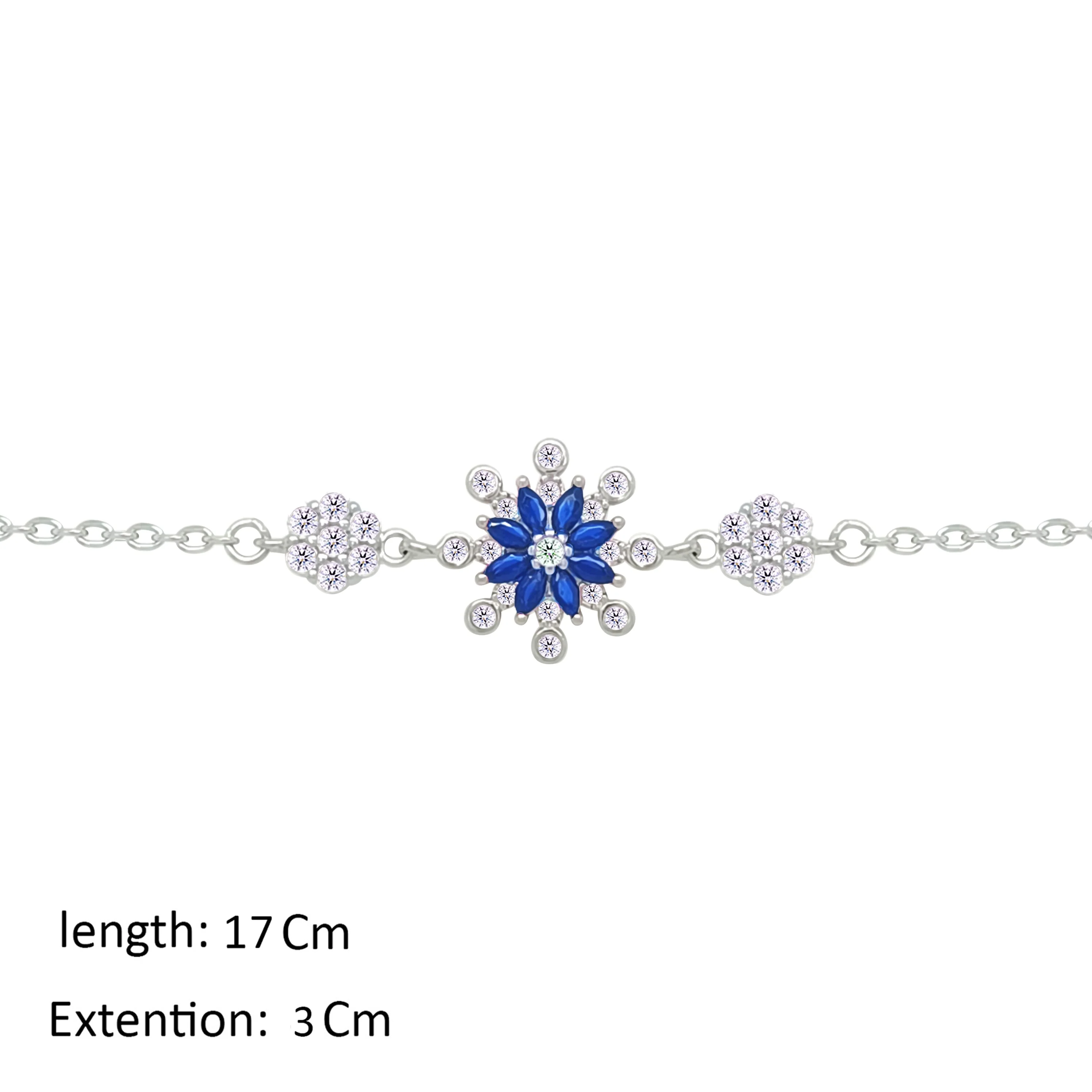 Asfour Crystal Chain Bracelet With Blue Flower Design In 925 Sterling Silver-BM0157-WB - Image 2