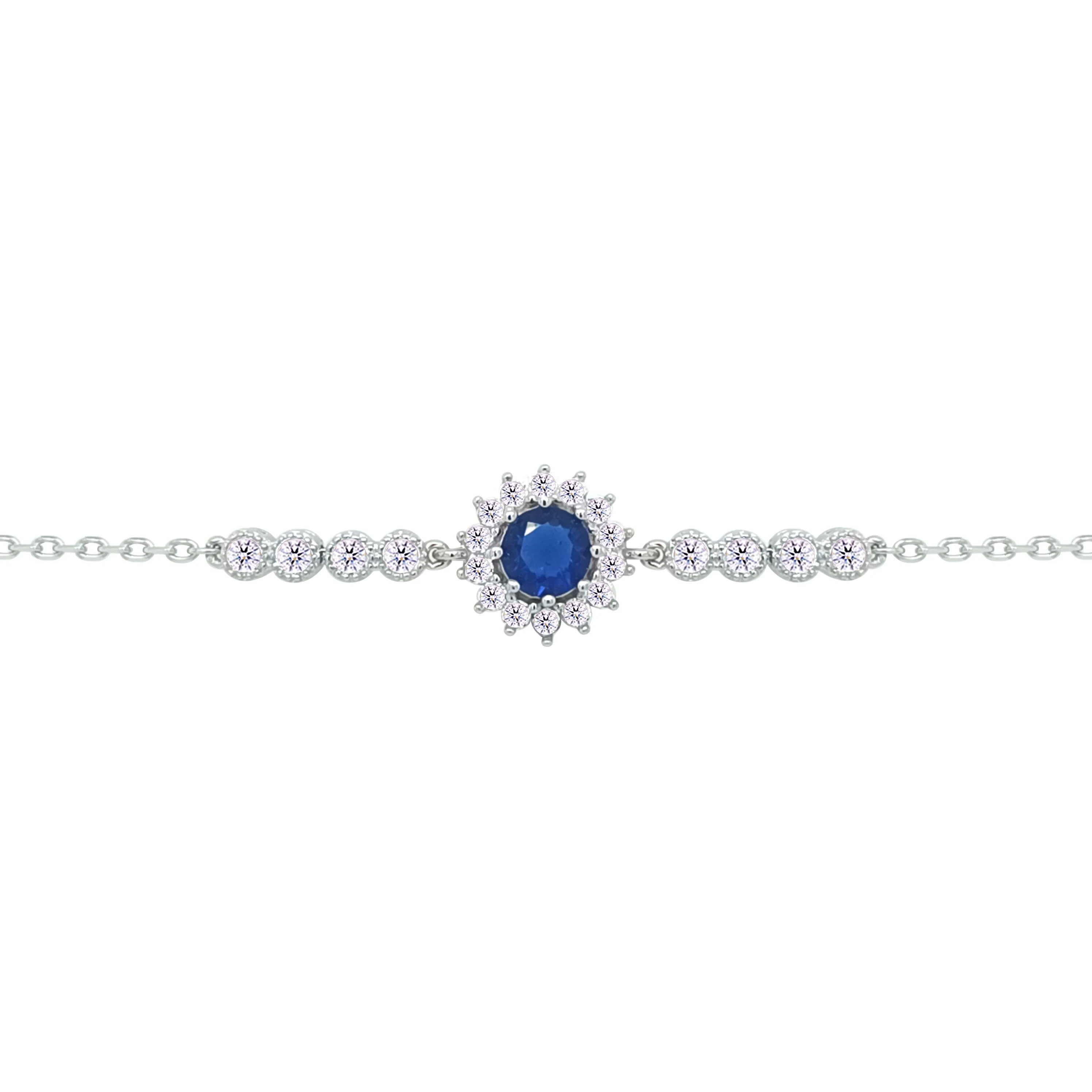 Asfour Crystal Chain Bracelet With Blue Flower Design In 925 Sterling Silver-BM0158-WB