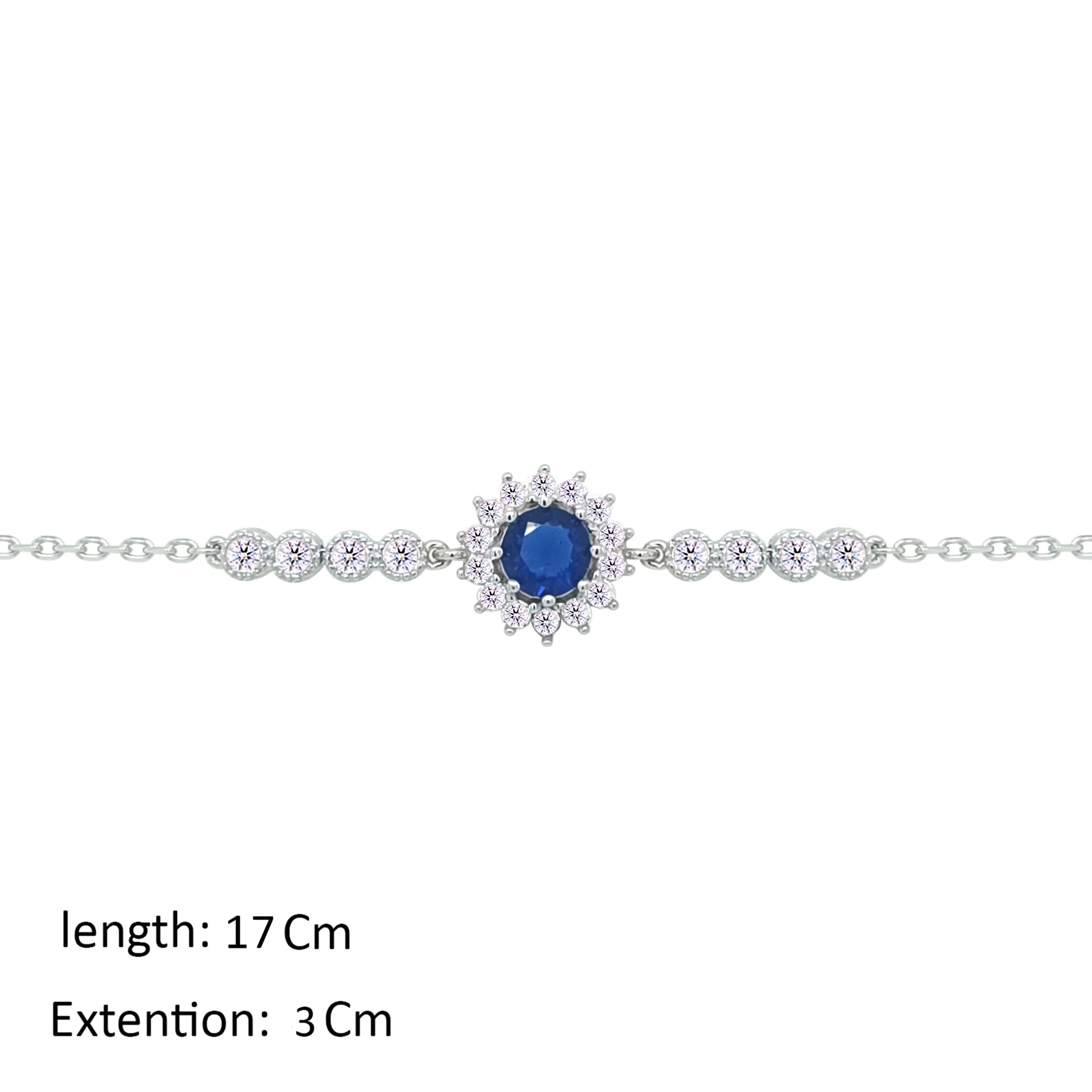 Asfour Crystal Chain Bracelet With Blue Flower Design In 925 Sterling Silver-BM0158-WB - Image 2