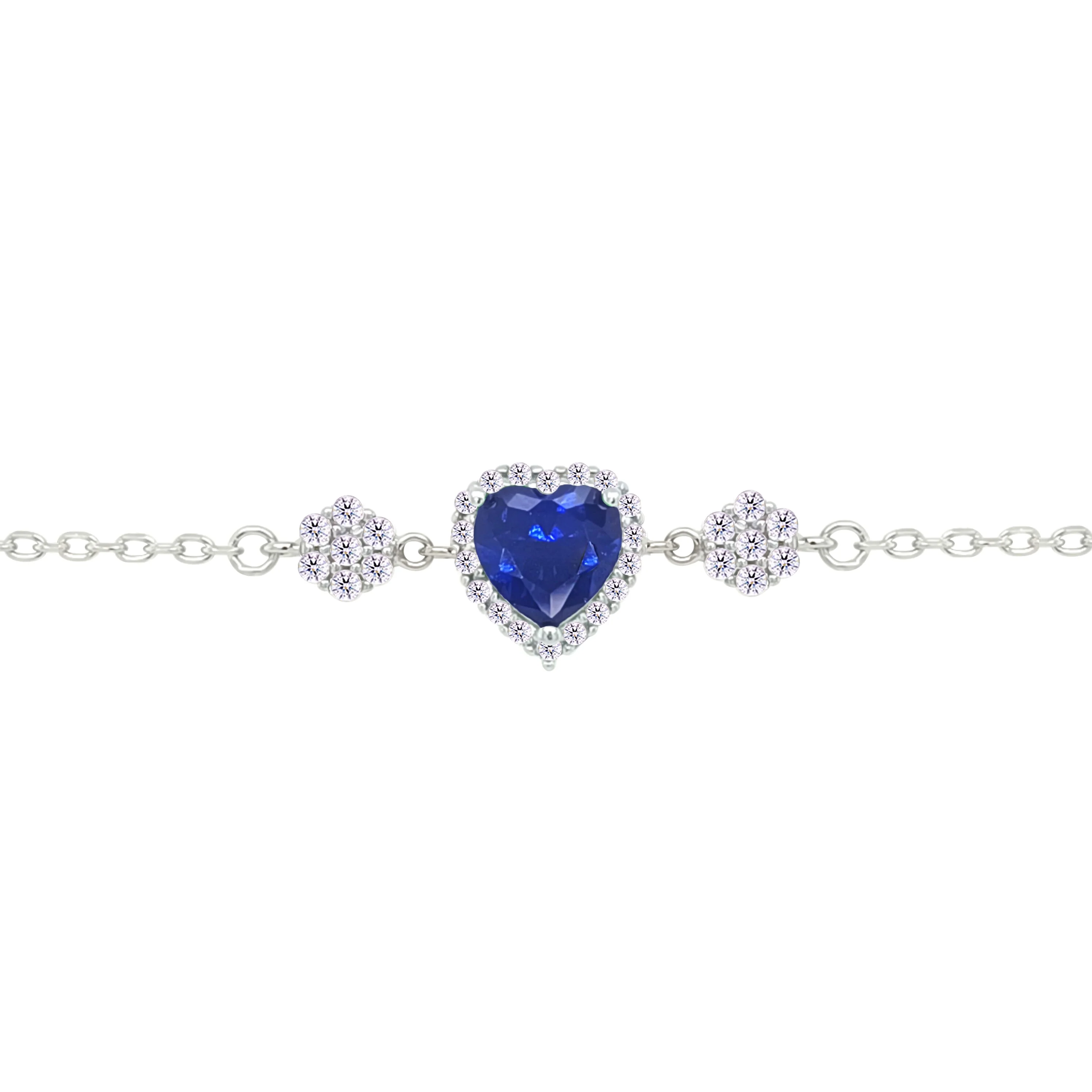Asfour Crystal Chain Bracelet With Blue Heart Design In 925 Sterling Silver-BM0148-B