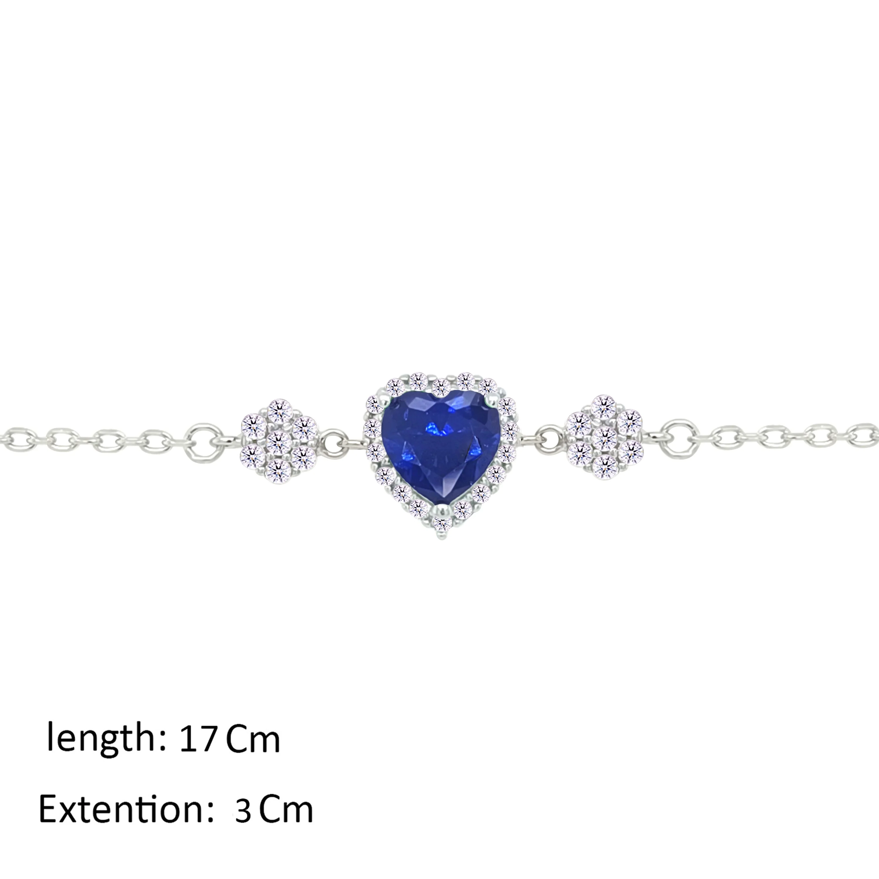 Asfour Crystal Chain Bracelet With Blue Heart Design In 925 Sterling Silver-BM0148-B - Image 2