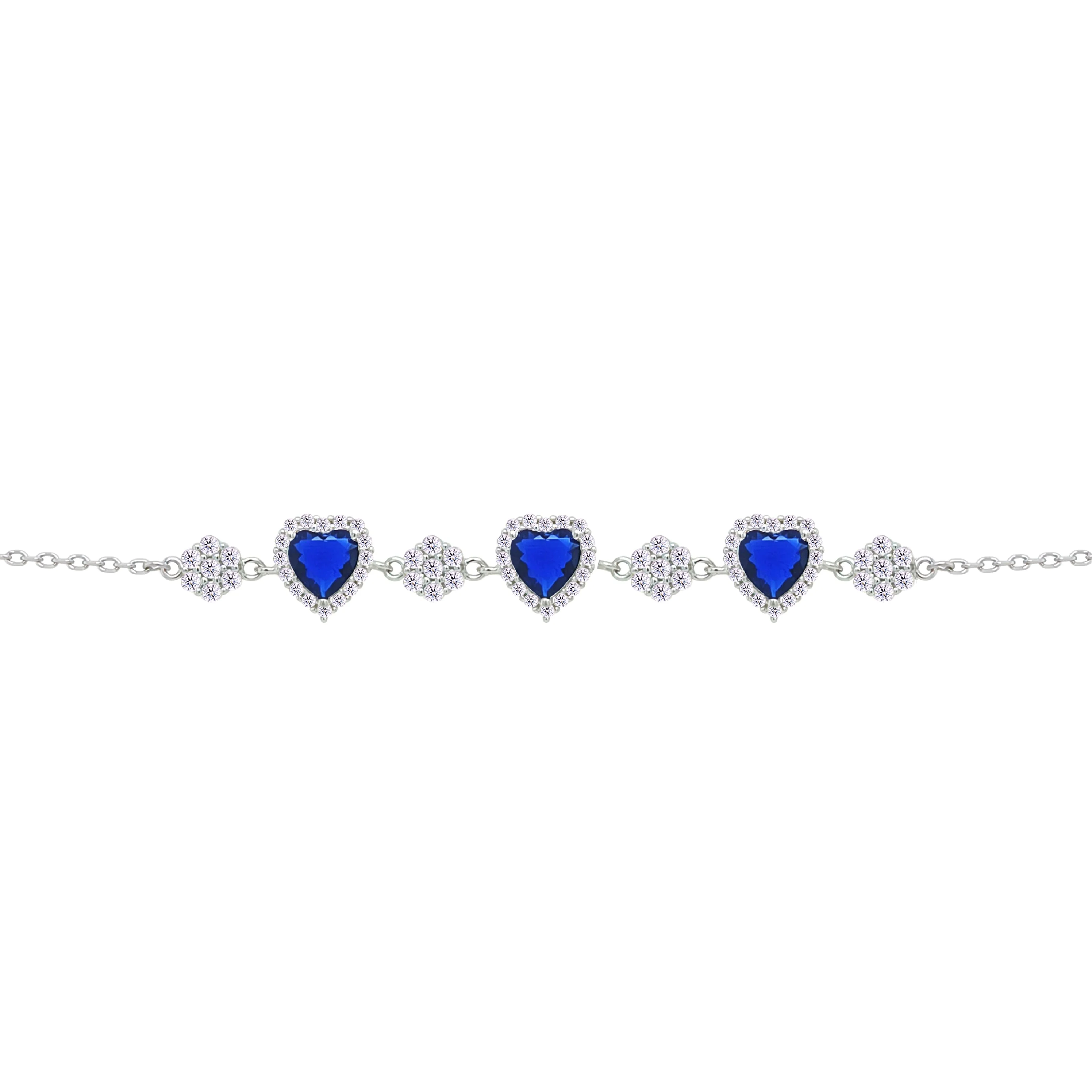 Asfour Crystal Chain Bracelet With Blue Hearts Design In 925 Sterling Silver-BM0149-B