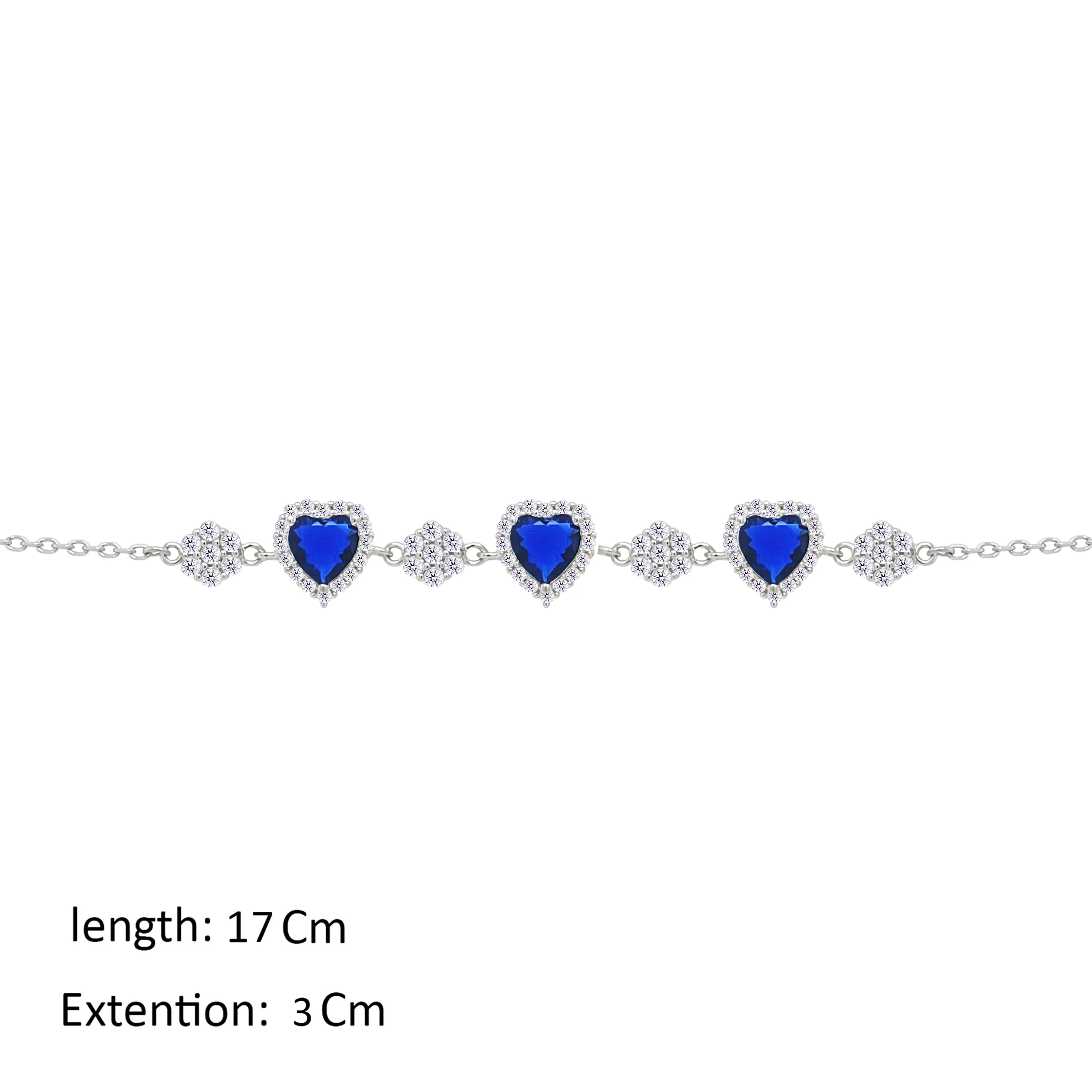 Asfour Crystal Chain Bracelet With Blue Hearts Design In 925 Sterling Silver-BM0149-B - Image 2