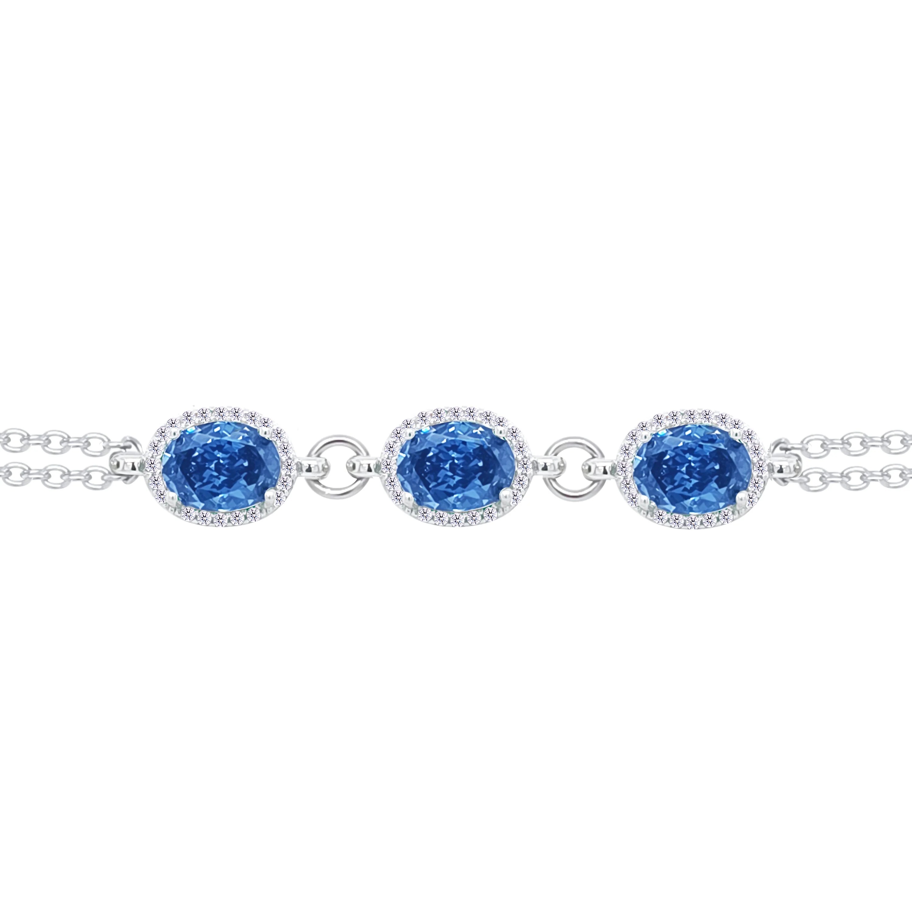 Asfour Crystal Chain Bracelet With Blue Oval Design In 925 Sterling Silver-BD0302-B
