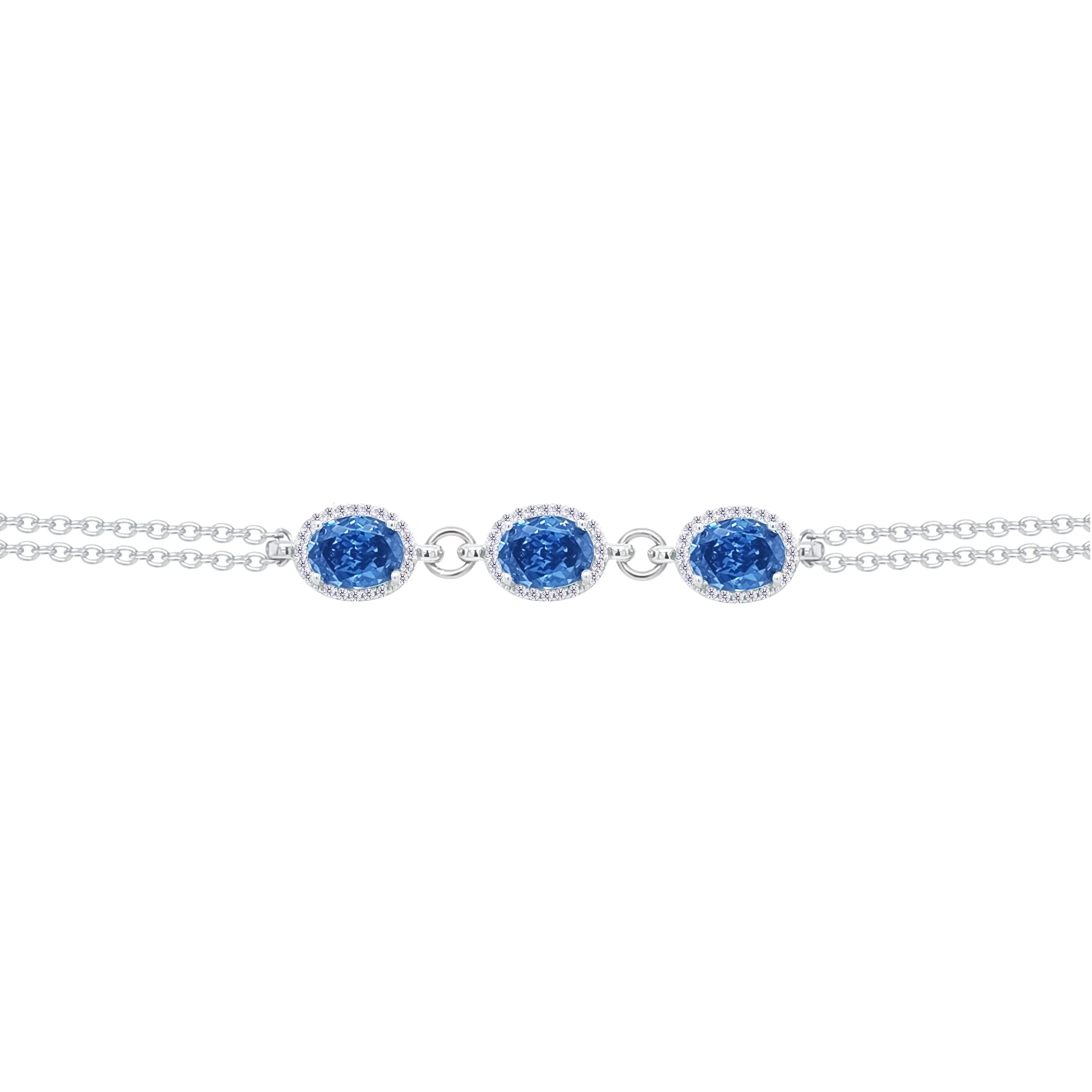 Asfour Crystal Chain Bracelet With Blue Oval Design In 925 Sterling Silver-BD0302-B - Image 2